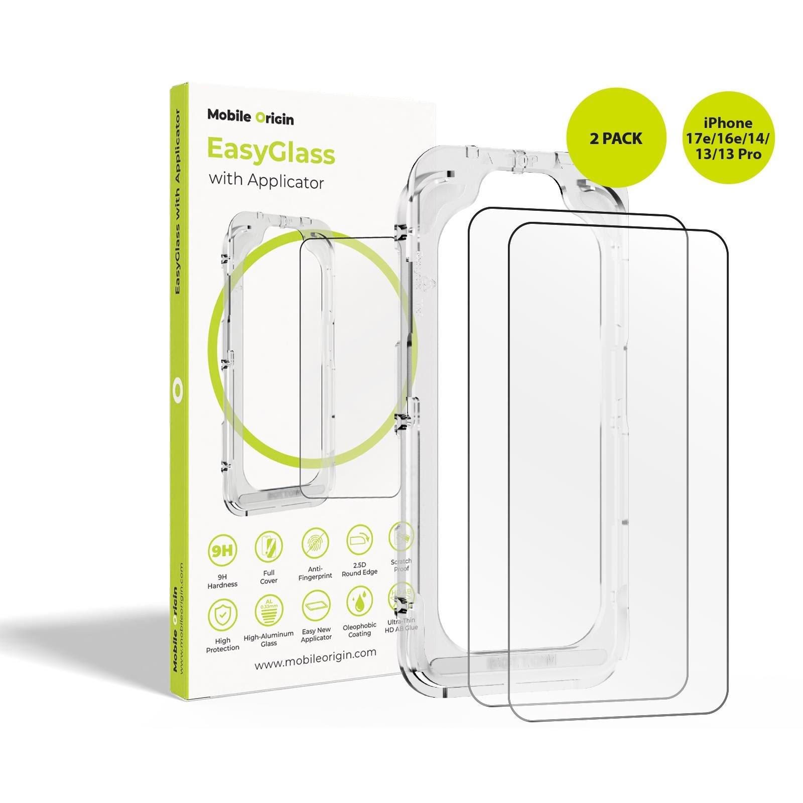 Mobile Origin Easyglass With Applicator Iphone 17e/16e/14/13/13 Pro - 2 Pack - Handys Schutzfolie Ega-i14-2pk