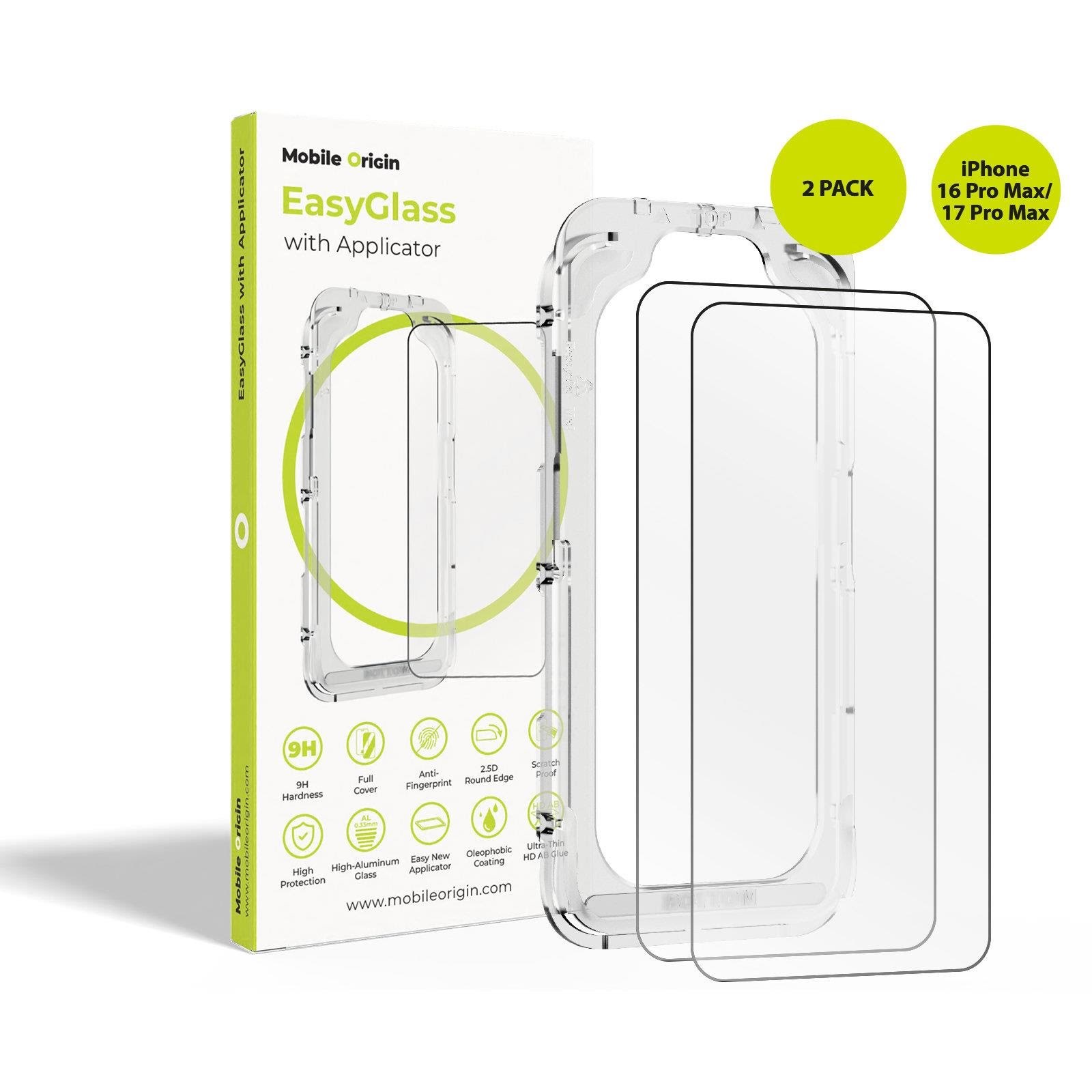 Mobile Origin Easyglass With Applicator Iphone 16 Pro Max/17 Pro Max - 2 Pack - Handys Schutzfolie Ega-i17promax-2pk