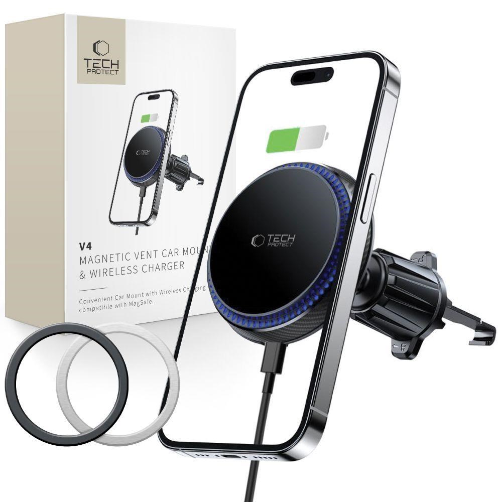 Tech-protect Mm15w-v4 Car Phone Holder With Magsafe 15w Inductive Charger For Air Vent - Black - Handys Anderes Zubehoer