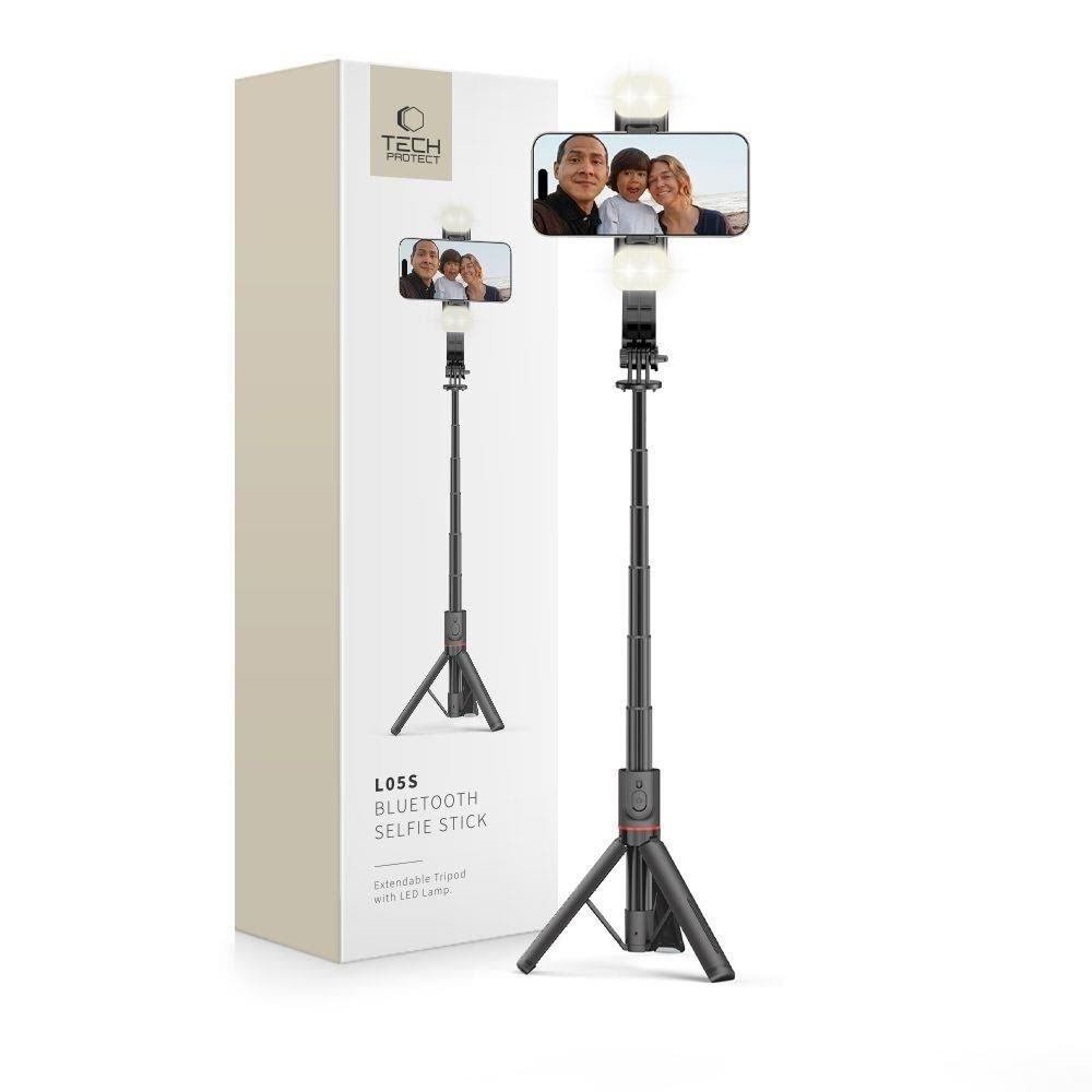 Tech-protect L05s Bluetooth Selfie Stick With Tripod up to 105cm With Led Lamp - Black - Handys Anderes Zubehoer
