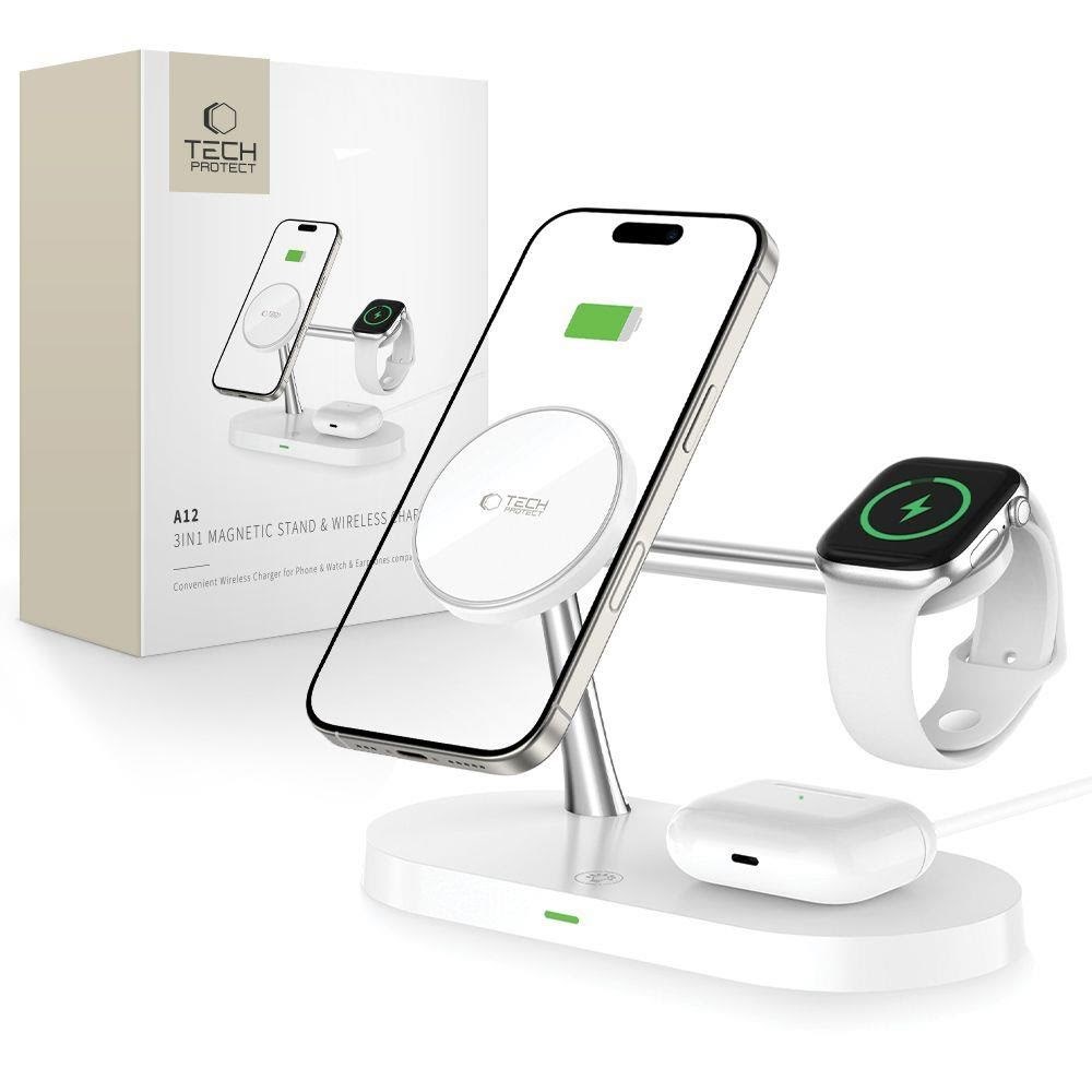 Tech-protect A12 3in1 Magsafe Inductive Charger For Smartphone / Headphones / Smartwatch - White - Handys Adapter Und Ladegeraete