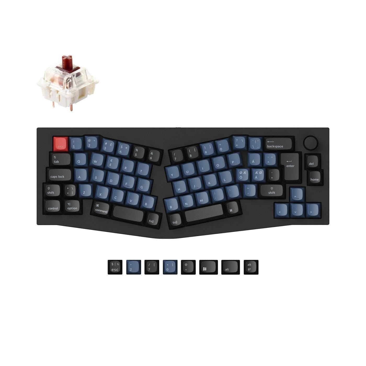 Keychron Q8 Qmk Wired 65% Alice Layout - Gateron G Pro Brown - Ergonomische Tastatur - 65% - Nordic Iso - Schwarz - Tastaturen