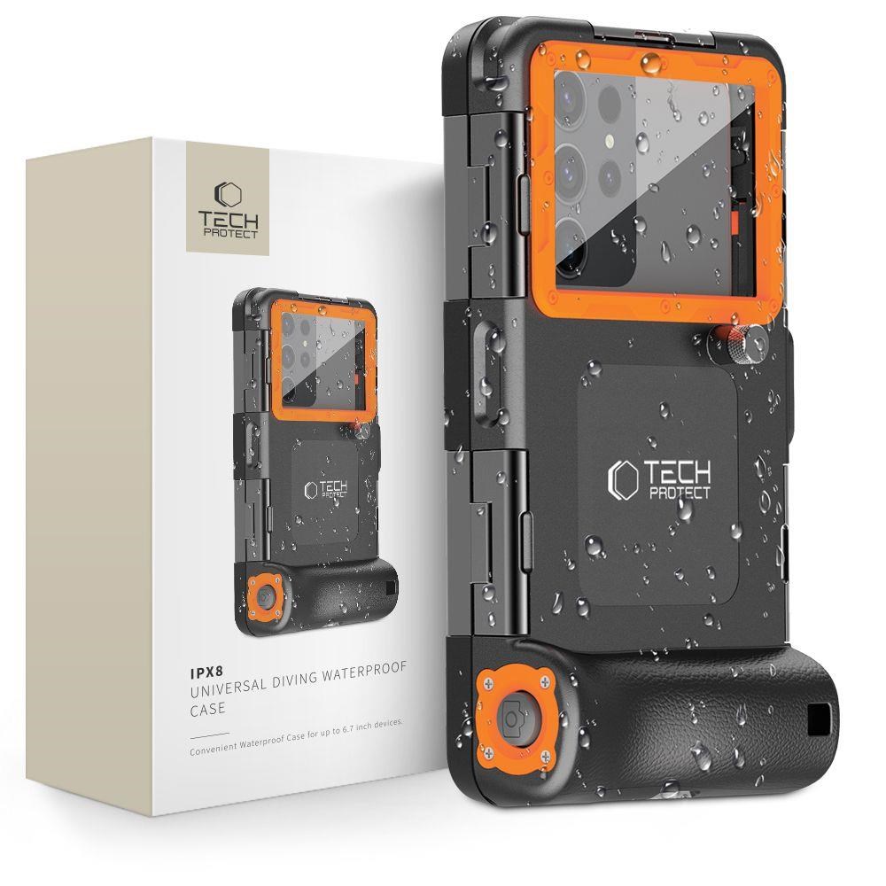 Tech-protect Waterproof Case Ipx8 Waterproof For Smartphones 4.7-6.7" - Black/orange - Handys Cover Cases