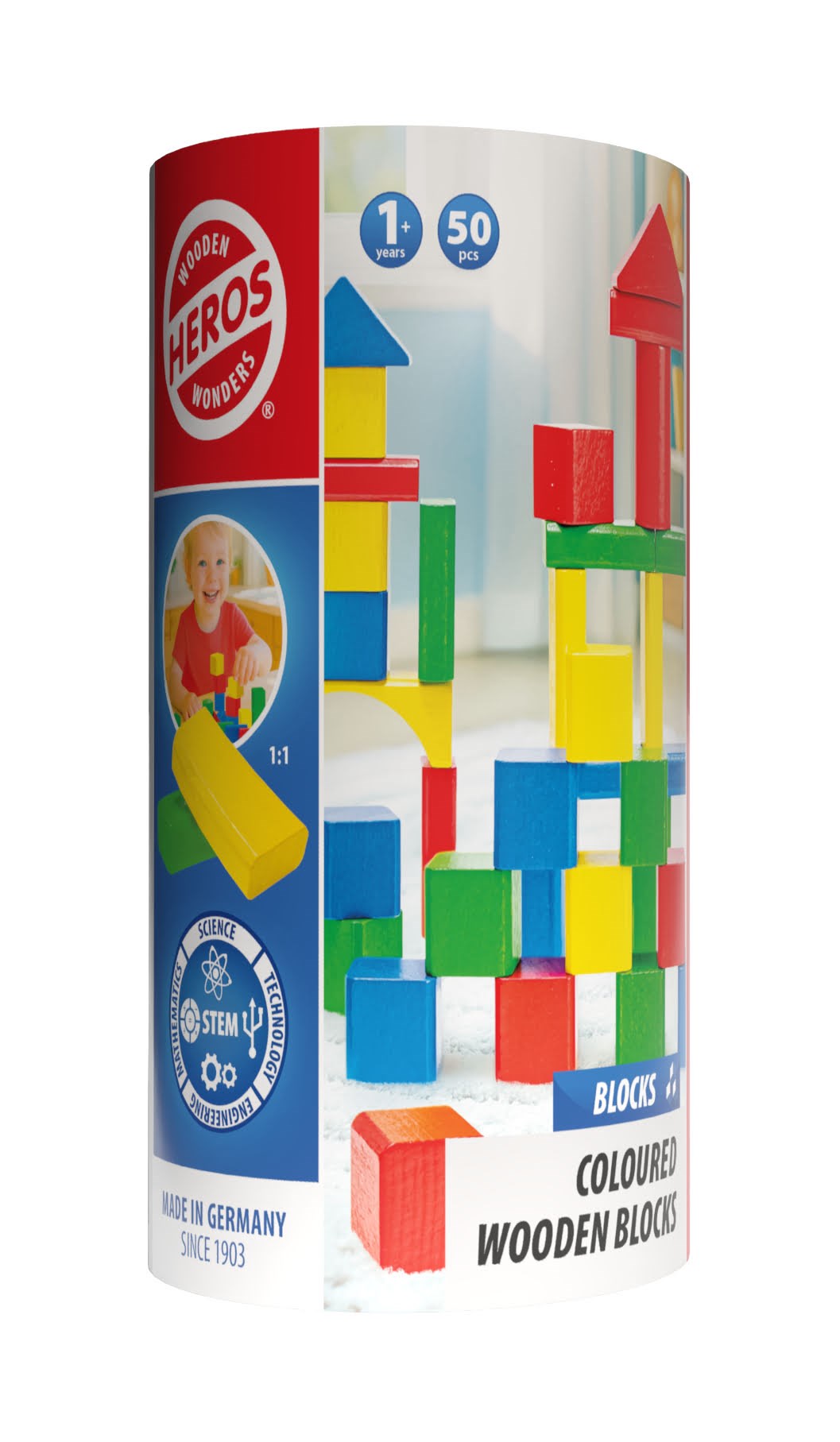 Heros Bausteine - Farbige Holzbausteine, 50 Stück - Bausets