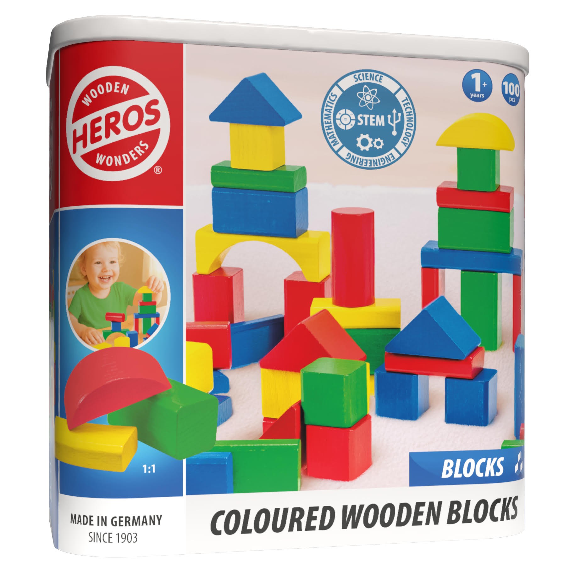 Heros Bausteine - Farbige Holzbausteine, 100 Stück - Bausets