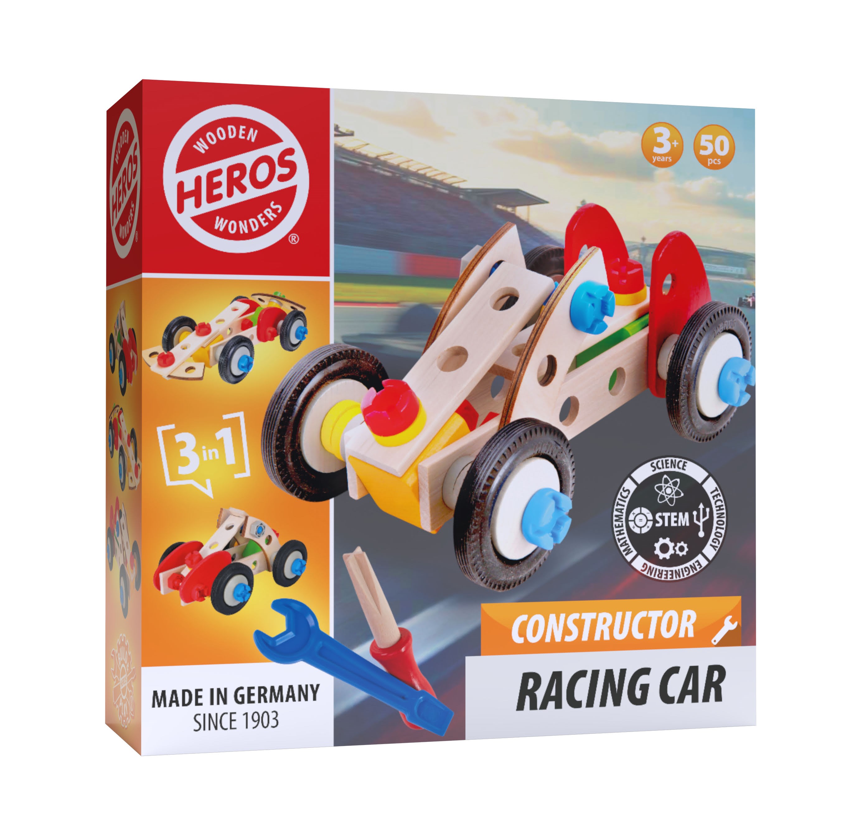 Heros Konstruktionsspielzeug - 3-in-1, Rennwagen, 50 Teile - Bausets He0006
