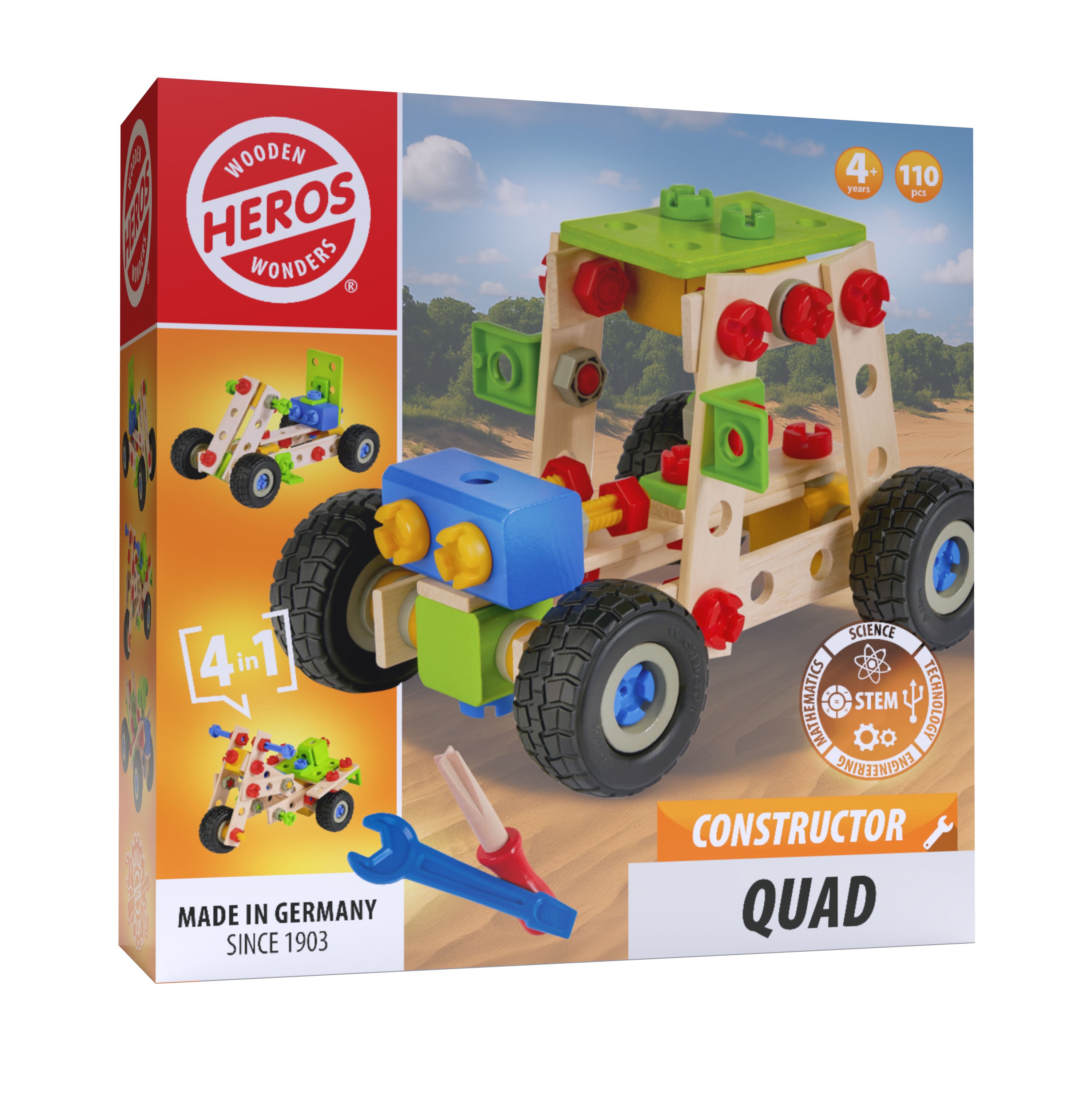Heros Konstruktionsspielzeug - 4-in-1, Quad, 110 Teile - Bausets