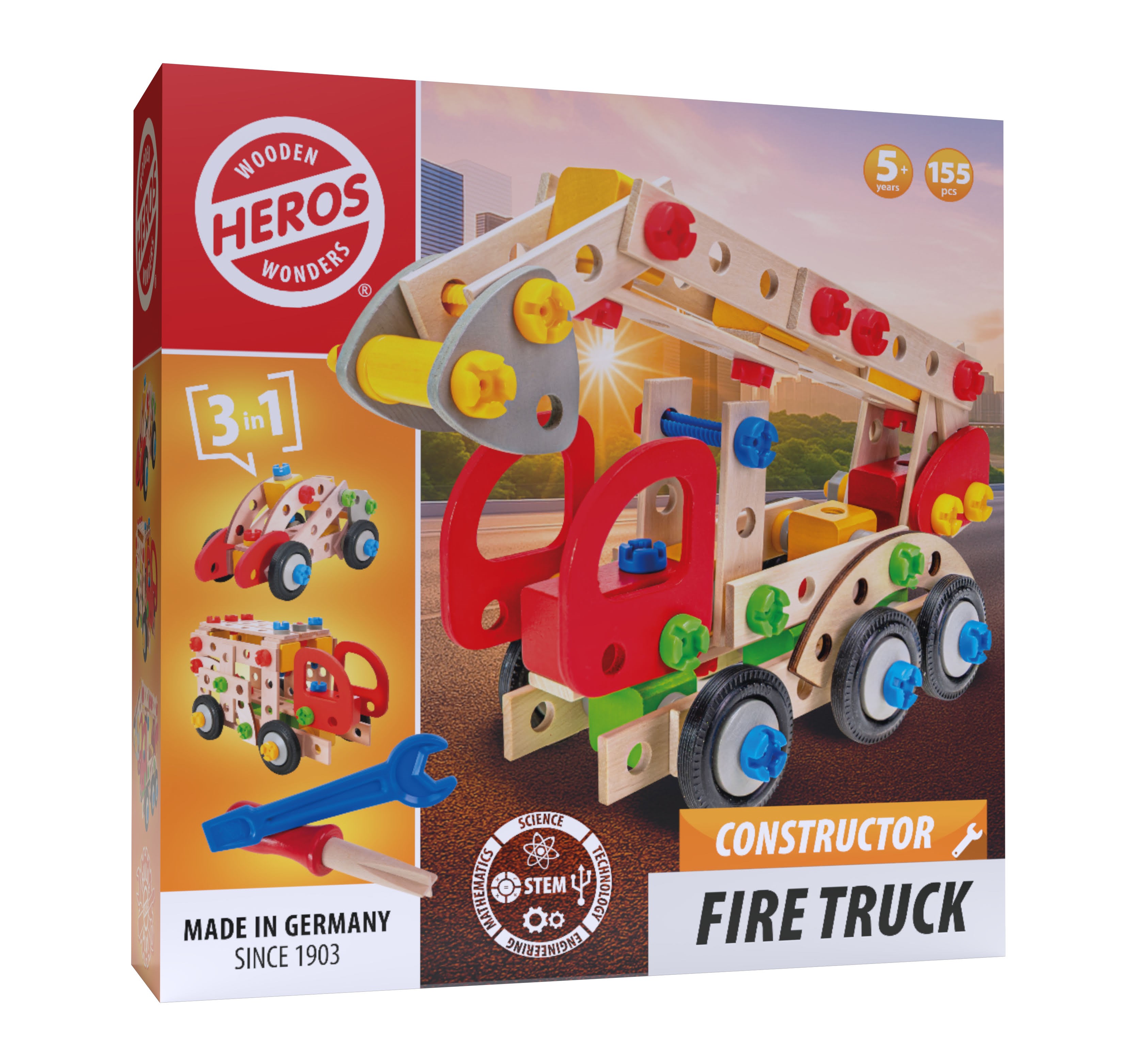 Heros Konstruktionsspielzeug - 3-in-1, Feuerwehrauto, 155 Teile - Bausets