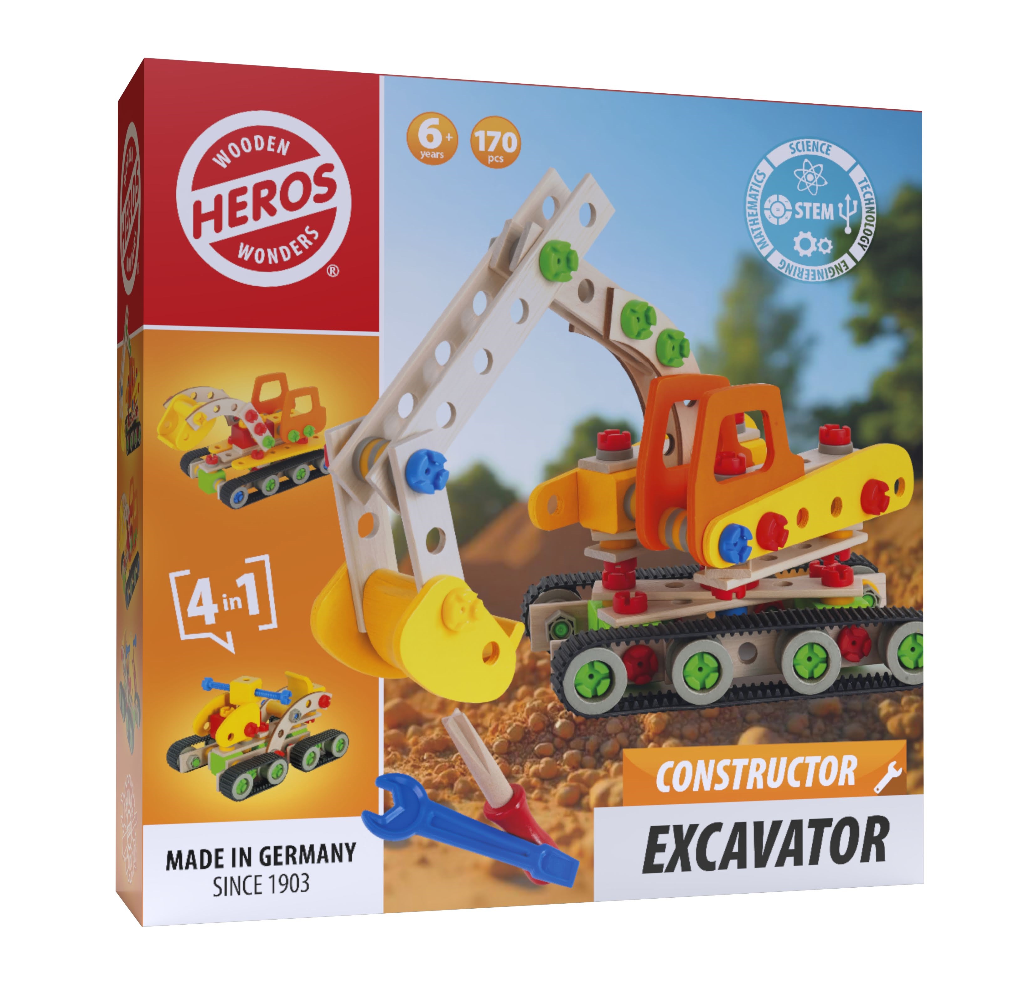 Heros Konstruktionsspielzeug - 4-in-1, Bagger, 170 Teile - Bausets He0010