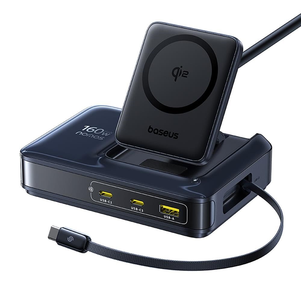 Baseus Nomos Nh21 Qi2 160w 4-in-1 Wireless Charging Station With Retractable Cable - Black - Handys Adapter Und Ladegeraete E0121700