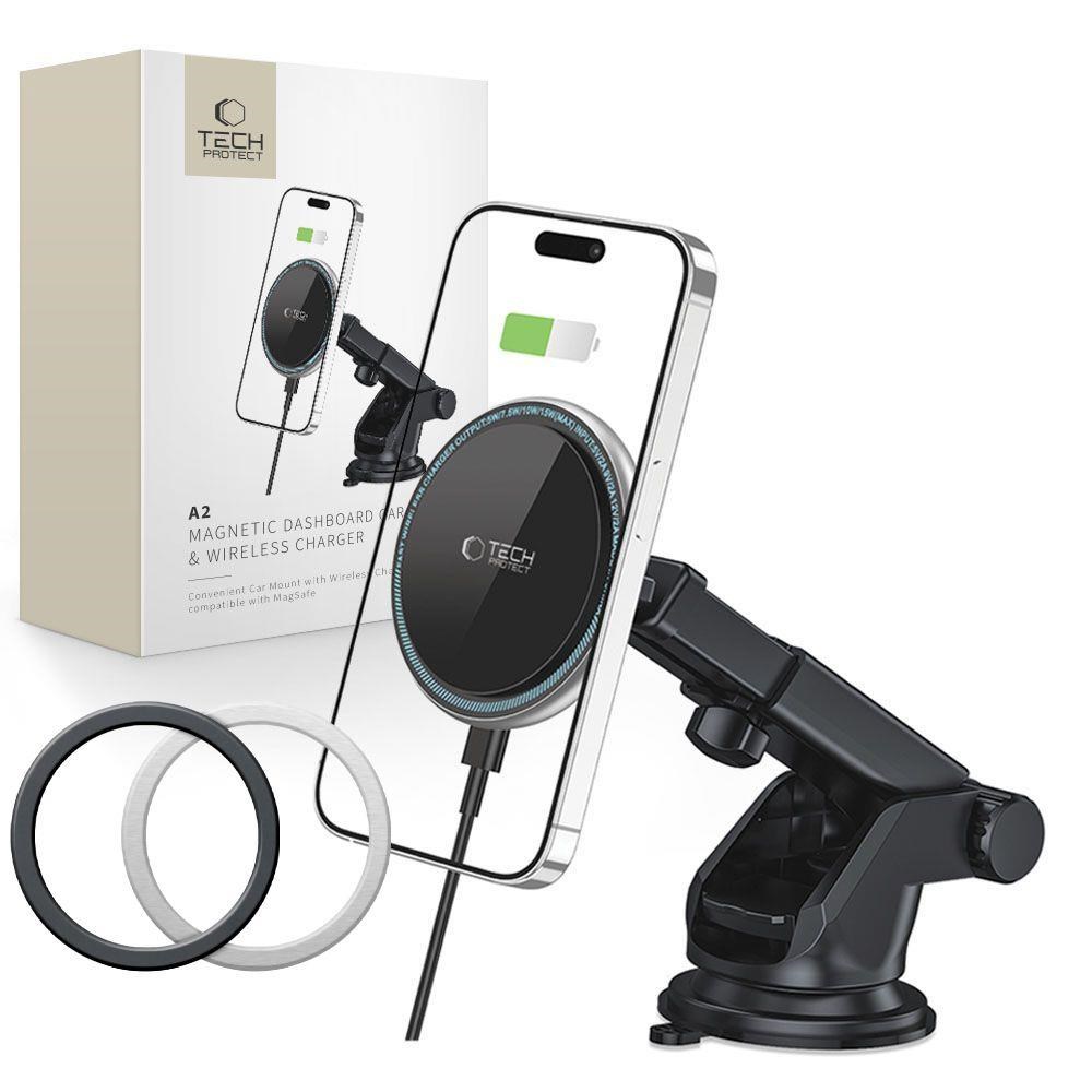 Tech-protect A2 Car Phone Holder With Magsafe 15w Inductive Charger For Cockpit - Black - Handys Adapter Und Ladegeraete 9589046926723
