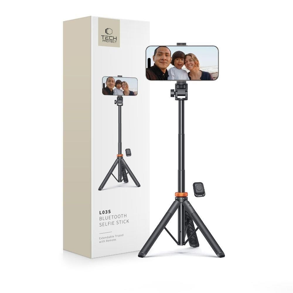 Tech-protect L03s Bluetooth Selfie Stick With Remote Control Tripod up to 148cm And 180 Head - Black - Handys Anderes Zubehoer