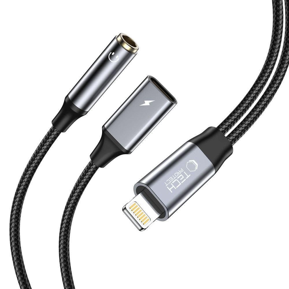 Tech-protect Ultraboost Lightning Cable (Male) / Mini Jack 3.5mm (Female) - Lightning (Female) - Black - Usb Kabel Schwarz 9319456607376
