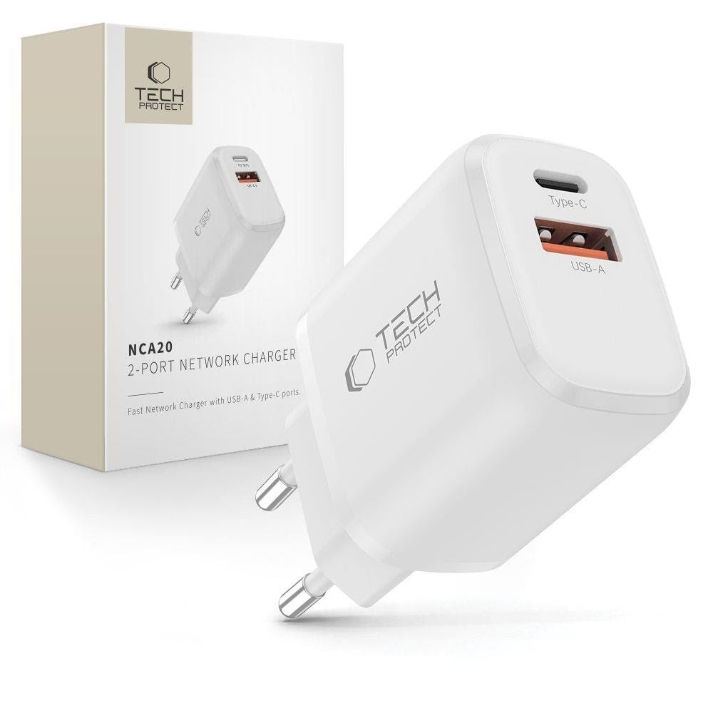 Tech-protect Nca20 PD 20w Qc3.0 Usb-a / Usb-c- Wall Charger - White - Handys Adapter Und Ladegeraete 5906302319077