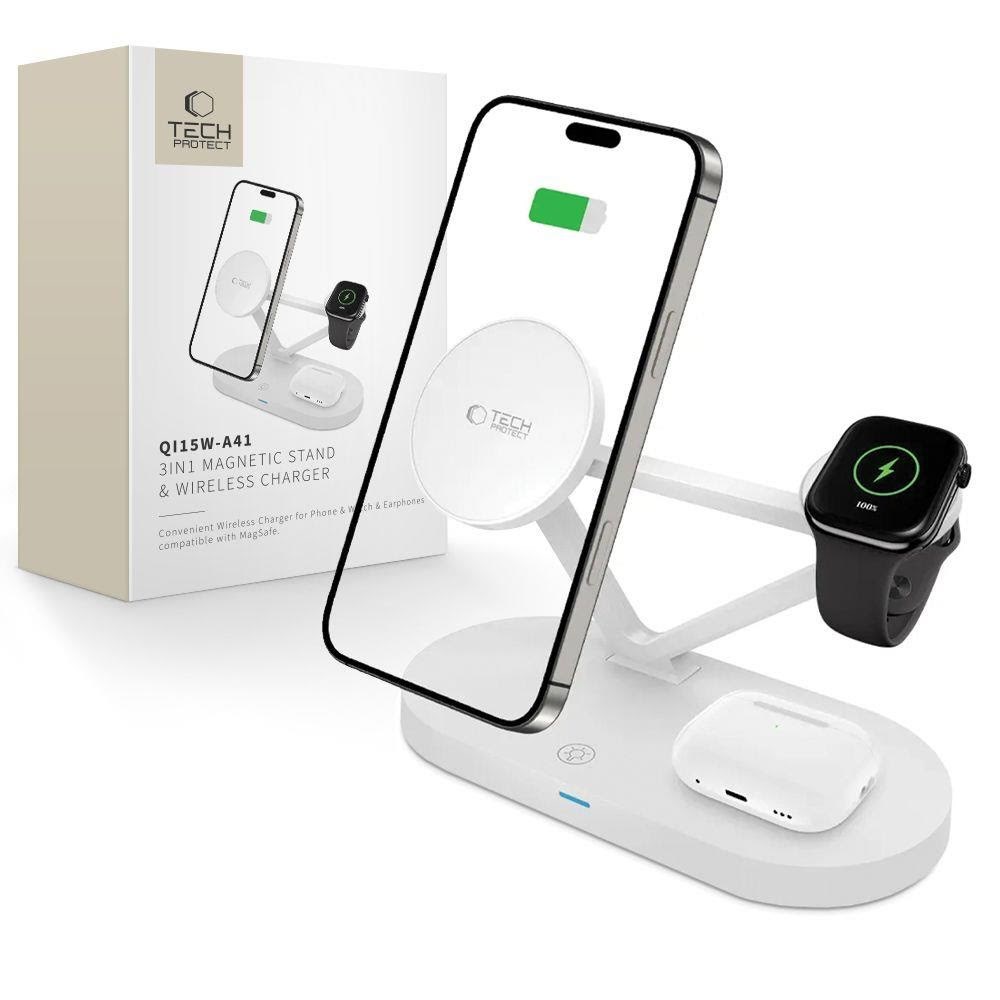 Tech-protect Qi15w-a41 3in1 Wireless Charger With Magsafe For Apple Devices - White - Handys Adapter Und Ladegeraete 5906302380145