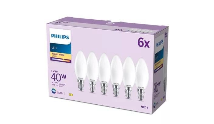 Philips Led-lampe B35 3,4w/827 (40w) Frosted 6-pack E14 - Led Birnen 929004589763