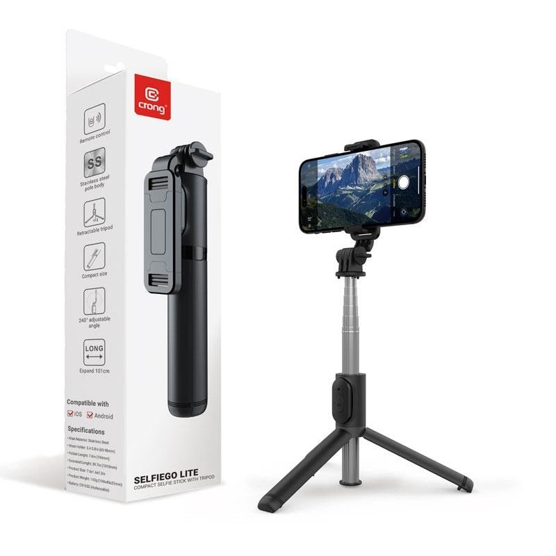 Crong Selfiego Lite - Compact Bluetooth Selfie Stick Tripod - Black - Handys Anderes Zubehoer