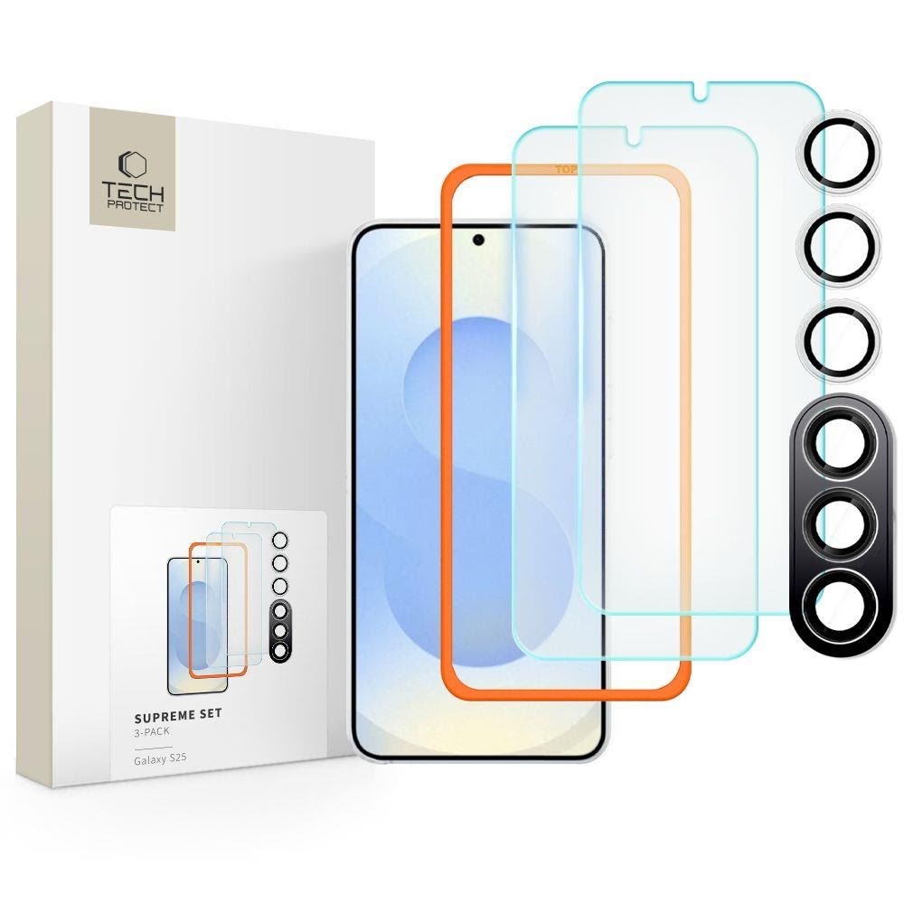 Tech-protect Supreme Set For Samsung Galaxy S25 2x Tempered Glass For Display / Tempered Glass For Camera - Clear - Handys Schutzfolie 5906302322053