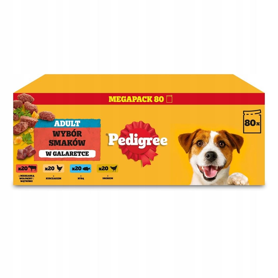 Pedigree Adult Selection of Flavours in Jelly - Wet Dog Food - 80x100g - Hunde
