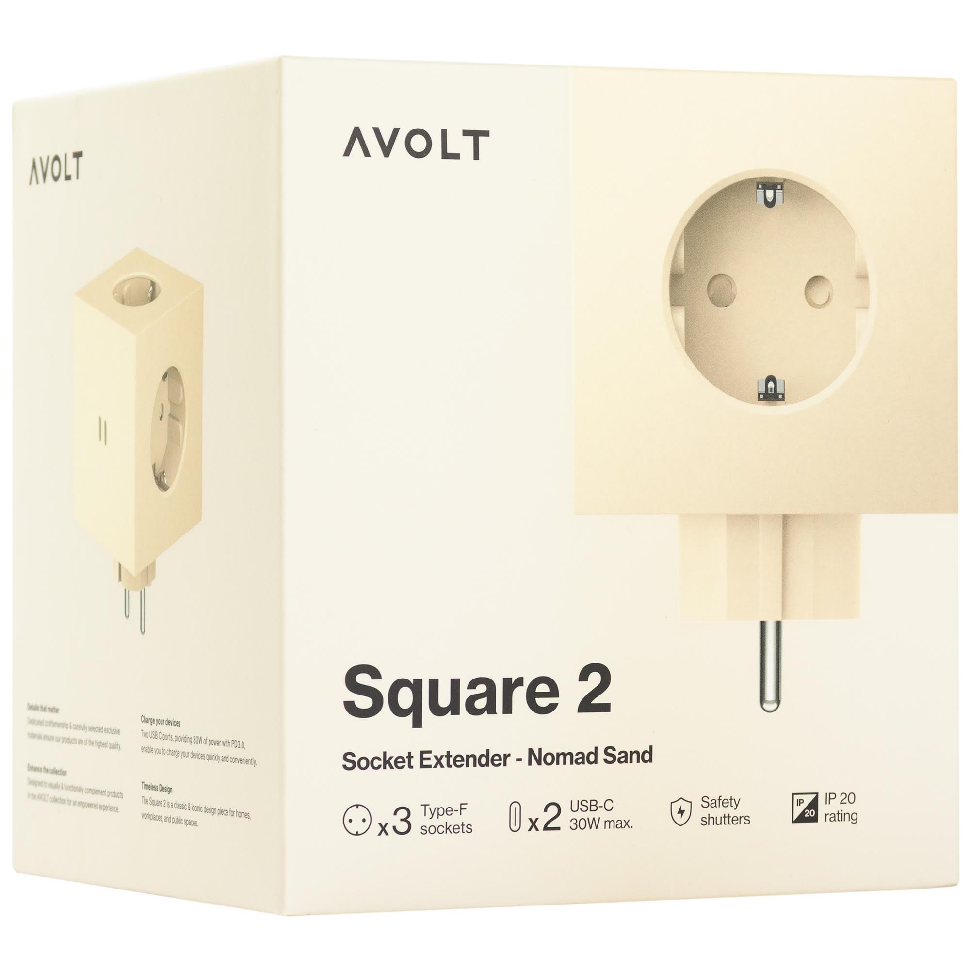 Avolt Square 2 Socket Extender With 30w Dual Usbc Beige - Schaltereinheiten