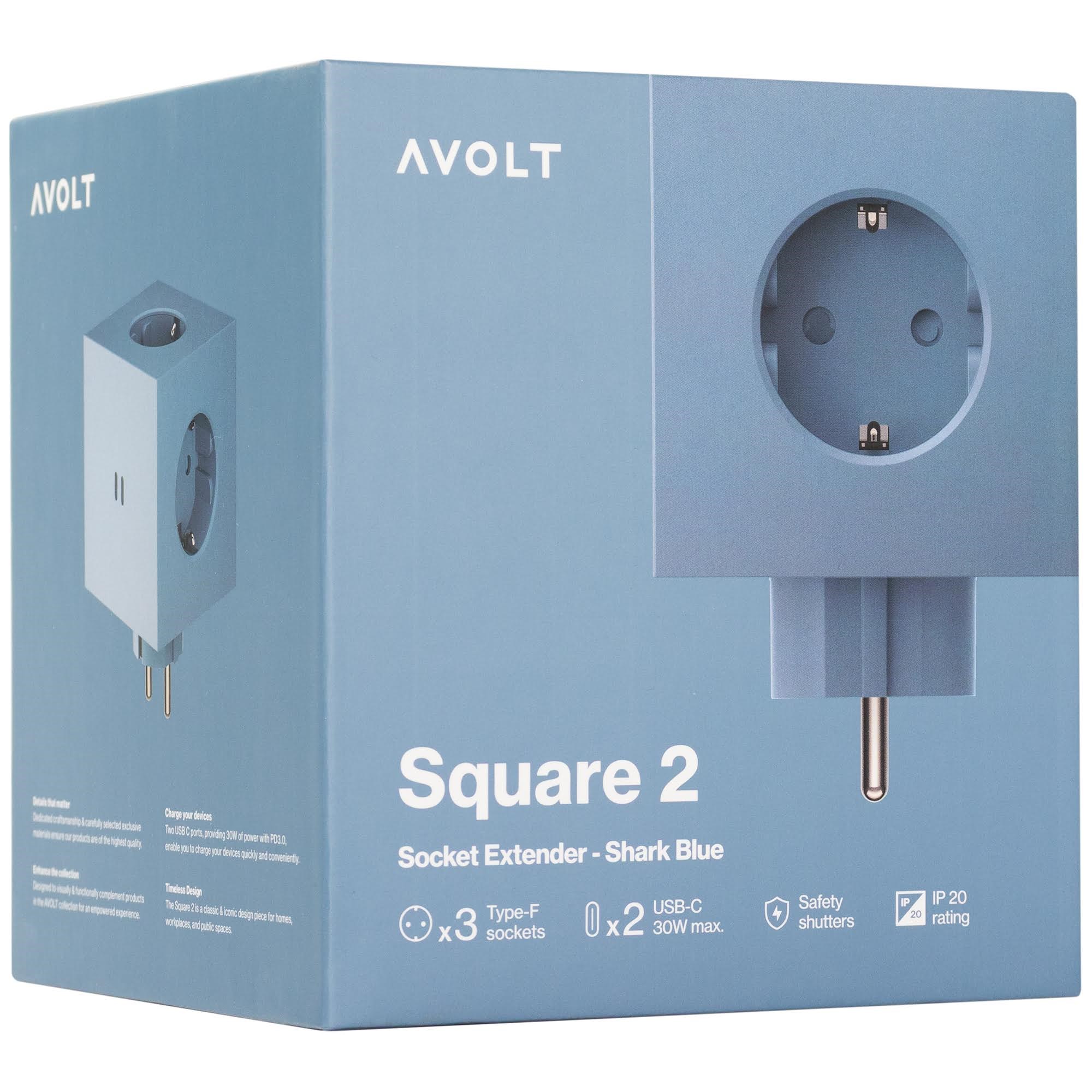 Avolt Square 2 Socket Extender With 30w Dual Usbc Shark Blue - Schaltereinheiten