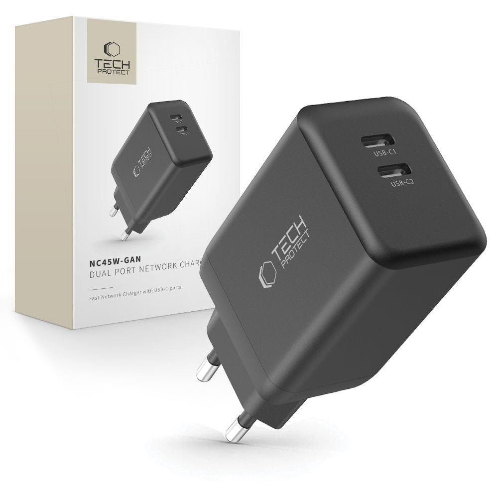 Tech-protect Nc45w-gan 2-port Pd45w AC Charger - Black - Handys Adapter Und Ladegeraete