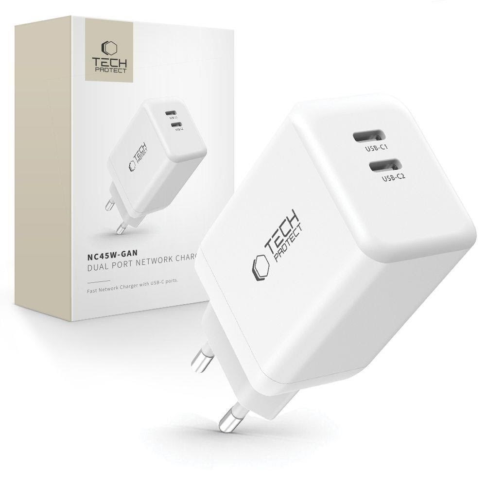 Tech-protect Nc45w-gan 2-port Pd45w Charger - White - Handys Adapter Und Ladegeraete 5906302372393