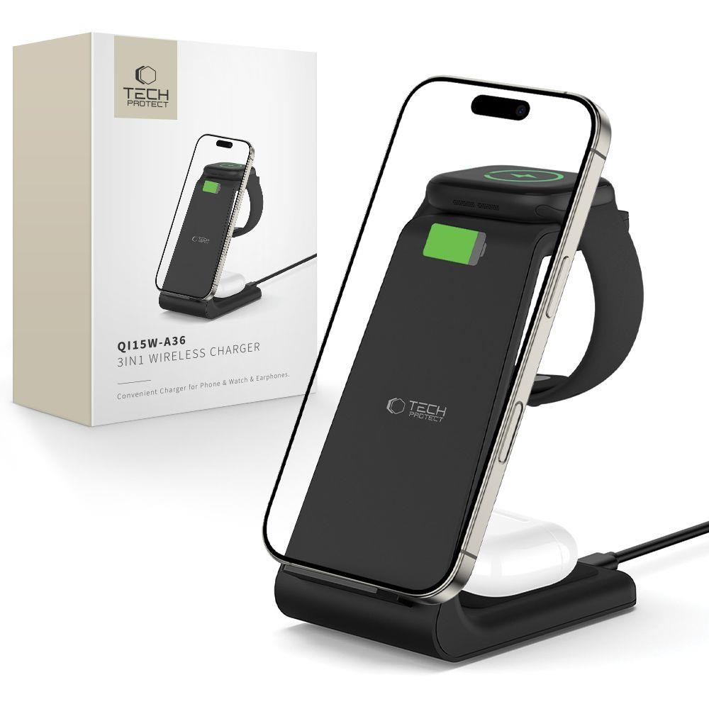Tech-protect Qi15w-a36 3in1 Charging Station For Apple - Black - Handys Adapter Und Ladegeraete 5906302372140