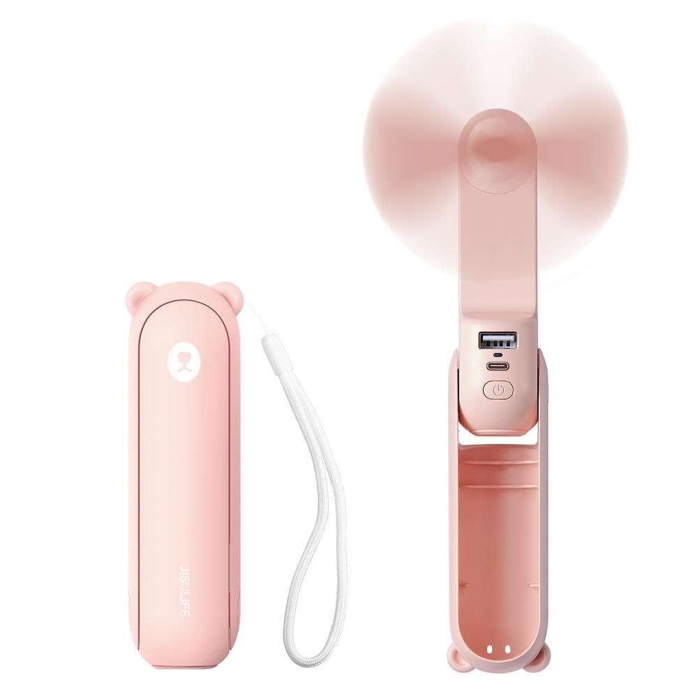 Jisulife Handheld Fan Life8 Portable Usb Fan With Power Bank Function 2000mah And Flashlight - Pink - Klima Ventilatoren Klimaanlage