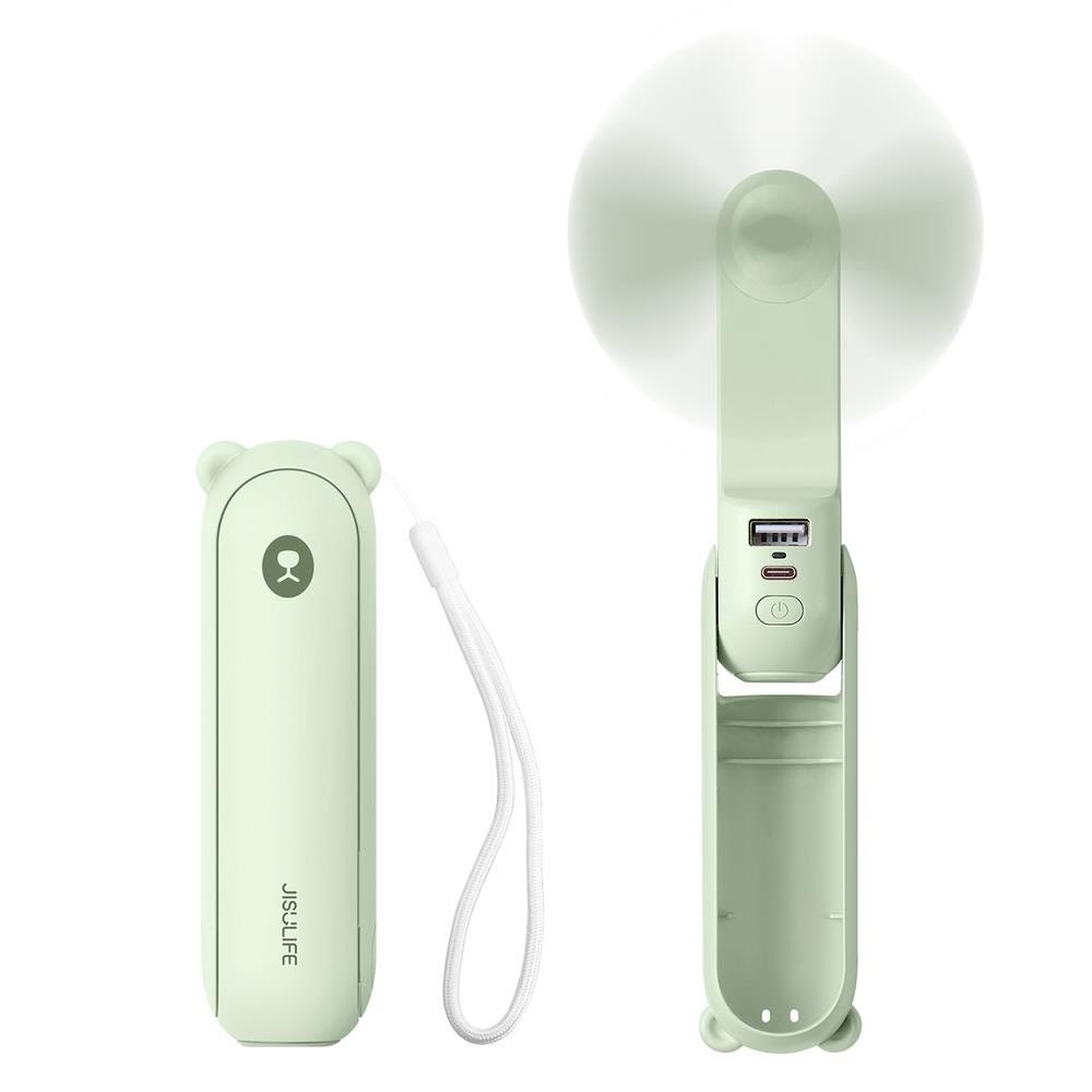 Jisulife Handheld Fan Life8 Mini Portable Usb Fan With 2000mah Power Bank And Flashlight - Green - Klima Ventilatoren Klimaanlage 6975061536642