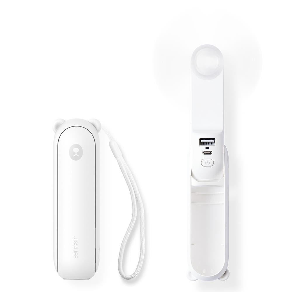 Jisulife Handheld Fan Life8 Mini Portable Usb Fan With 2000mah Power Bank And Flashlight - White - Klima Ventilatoren Klimaanlage