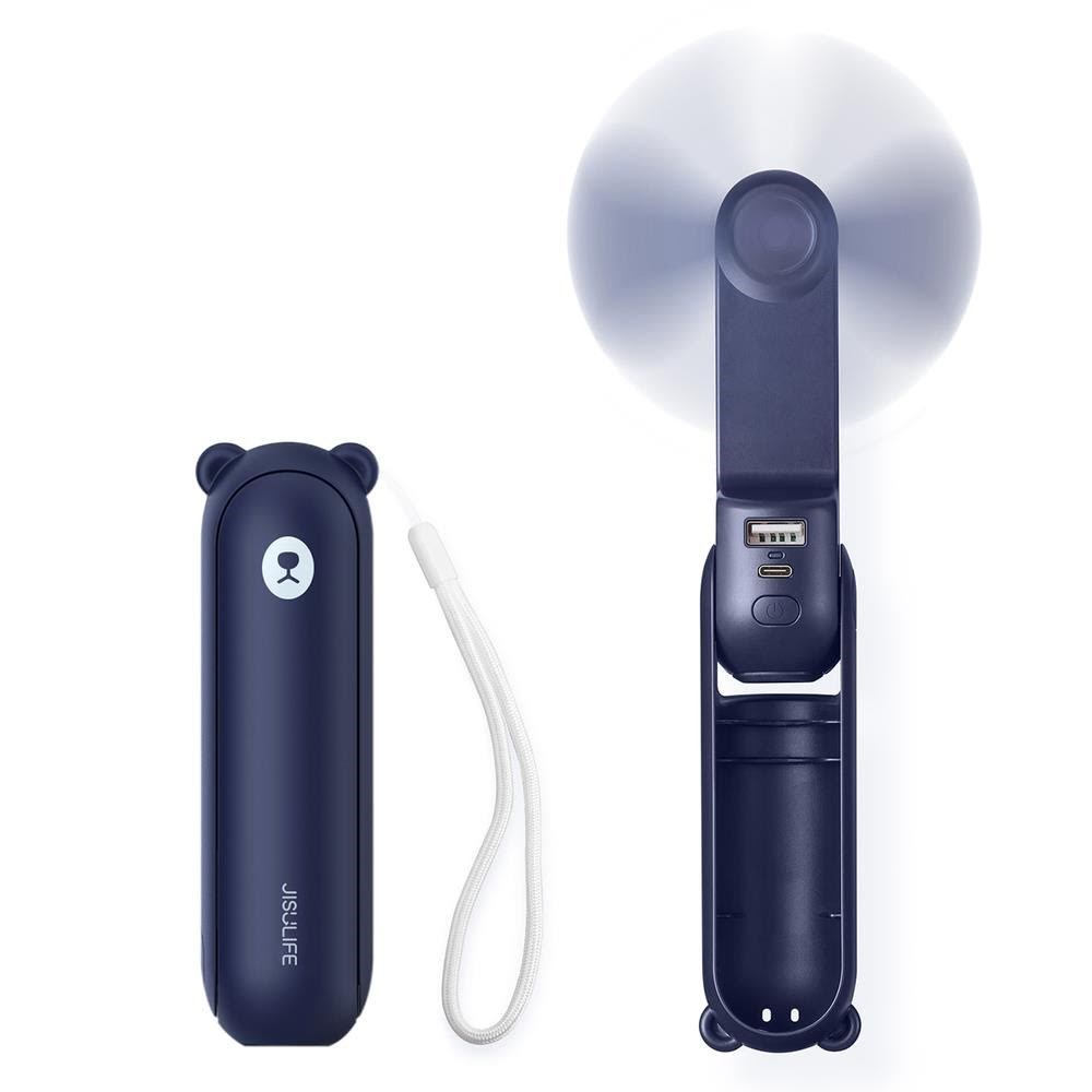Jisulife Handheld Fan Life8 Mini Portable Usb Fan With 2000mah Power Bank And Flashlight - Blue - Klima Ventilatoren Klimaanlage