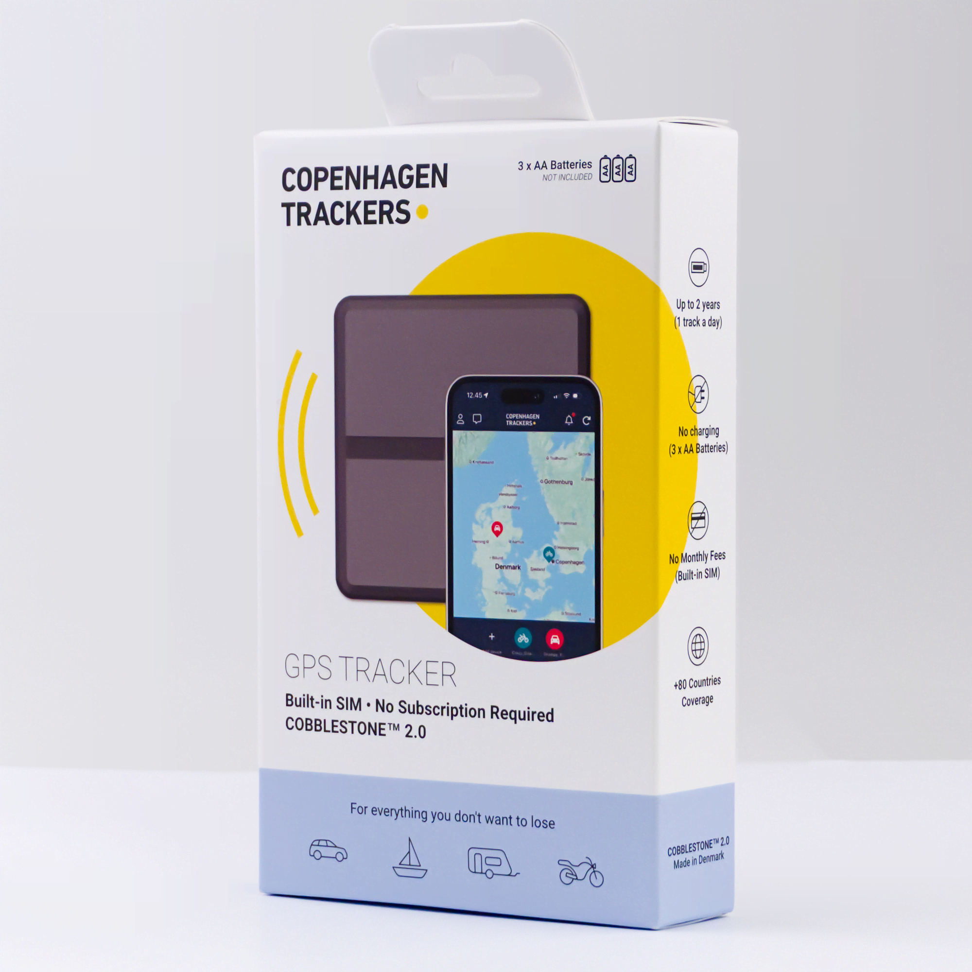 Copenhagen Trackers Cobblestone 2.0 - Subscription-free Gps Tracker - Gps Navi Fahrradcomputer 82000