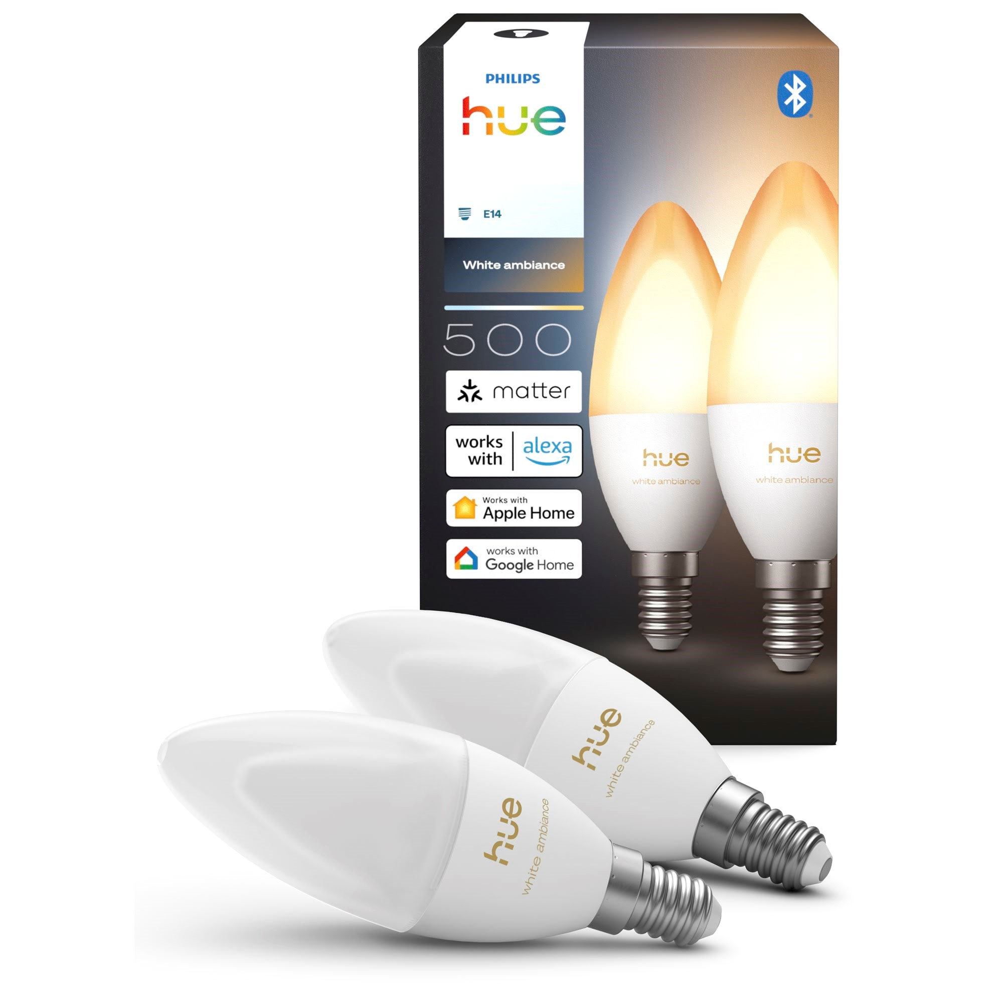 Philips Hue B39 Candle - E14 Bulb - White Ambiance - 2 Pack - Smart Home 929004295602