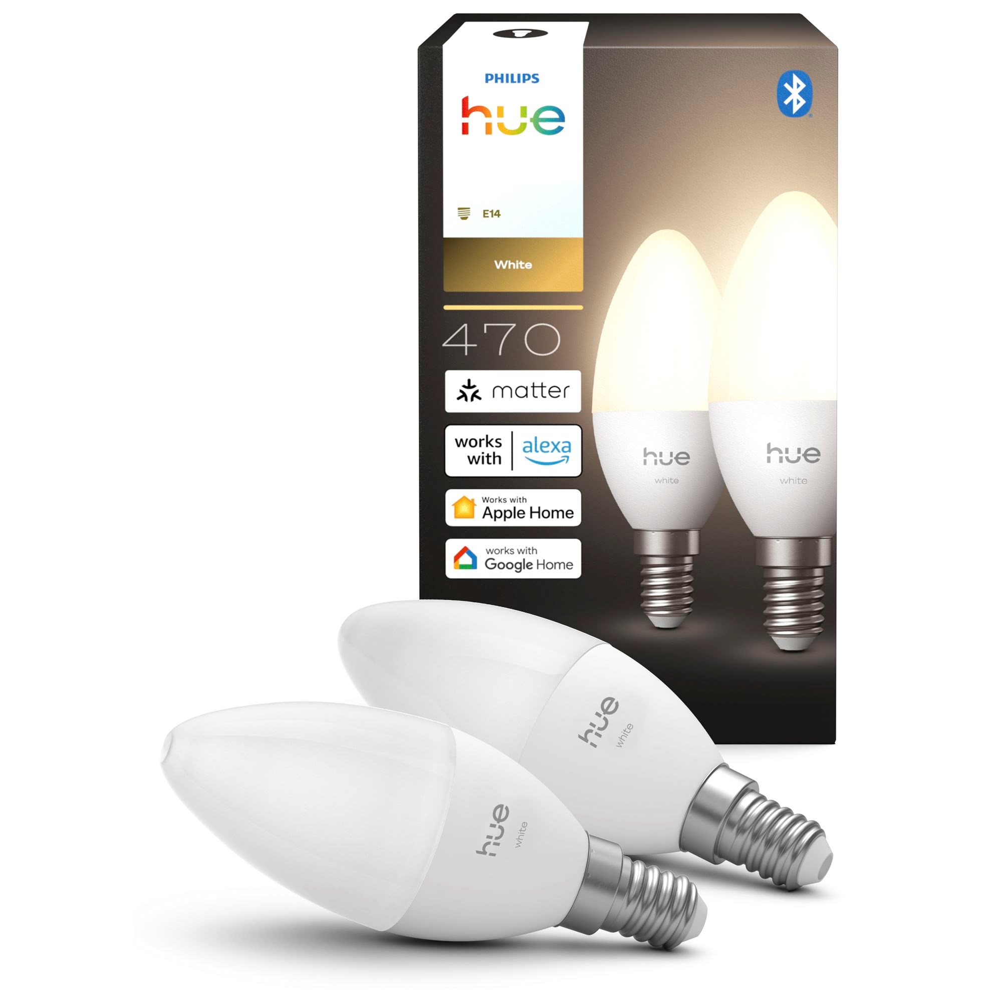 Philips Hue B39 Candle - E14 Bulb - White - 2 Pack - Smart Home 929004295902