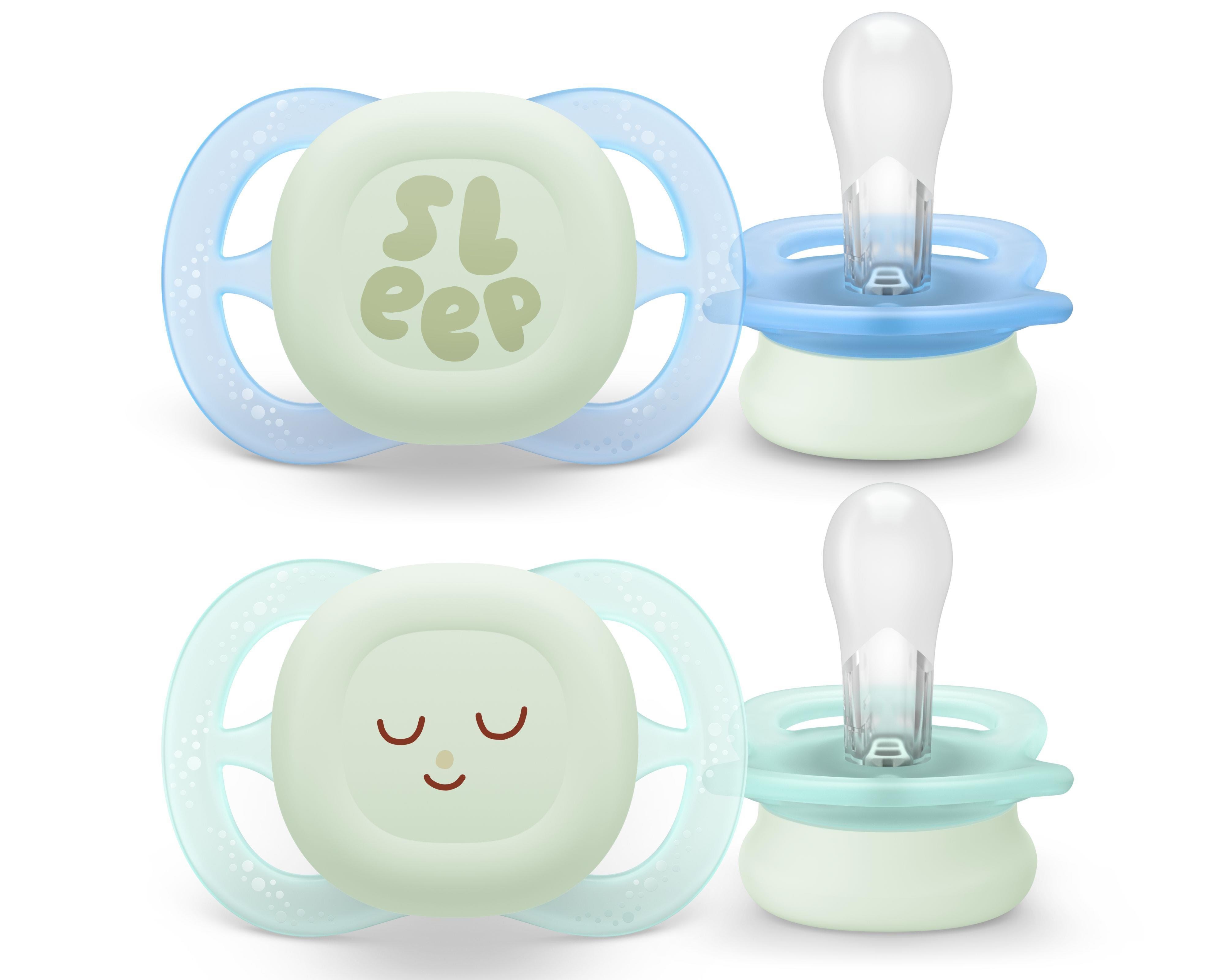 Philips Avent Pacifier Ultra Start Nighttime 4 Pack 0-6 Mdr. Blå/grøn - Babypflege Scf075/18