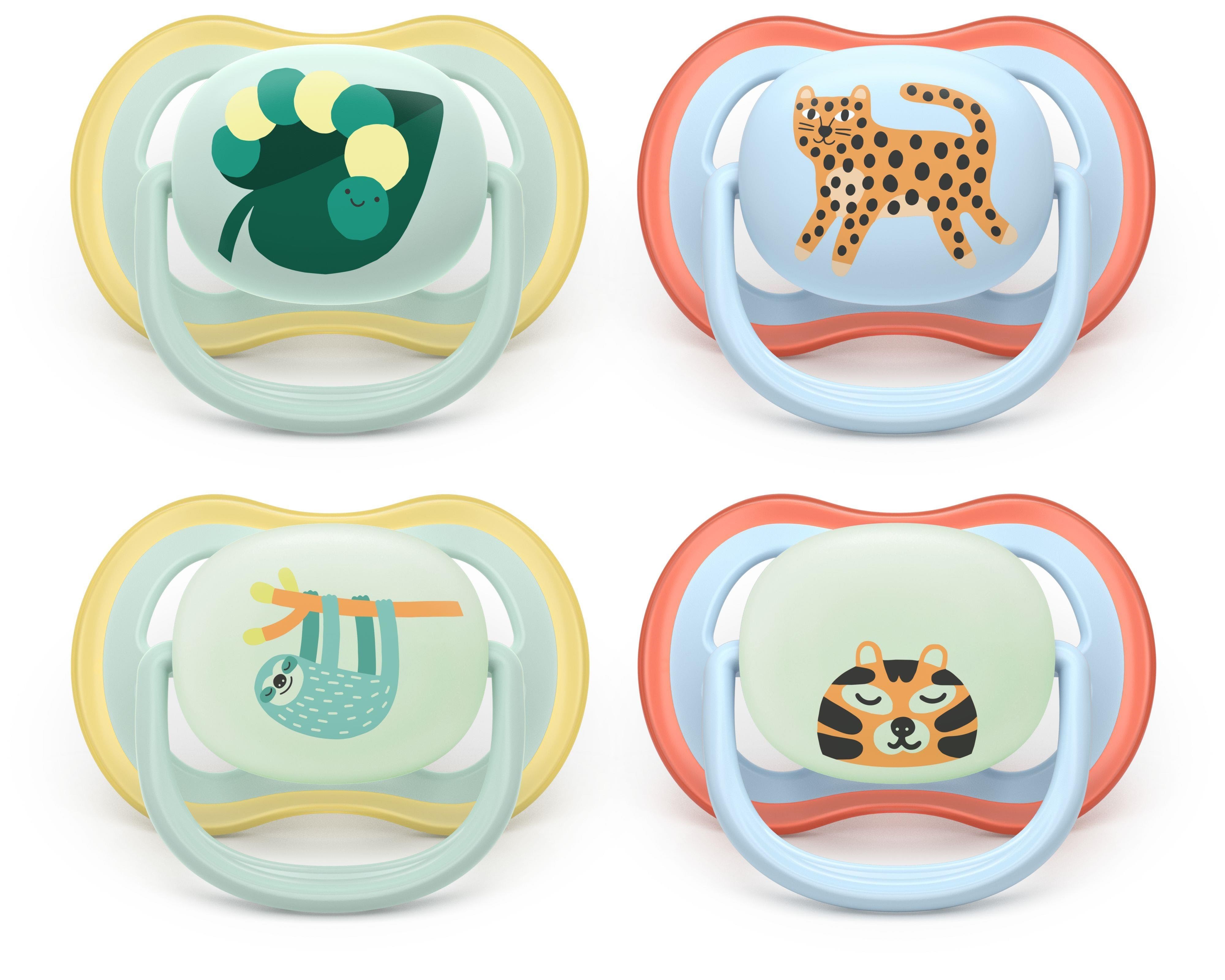 Philips Avent Pacifier Ultra Air Nighttime 4 Pack 0-6 Mdr. Dyremotiver - Babypflege Scf087/22