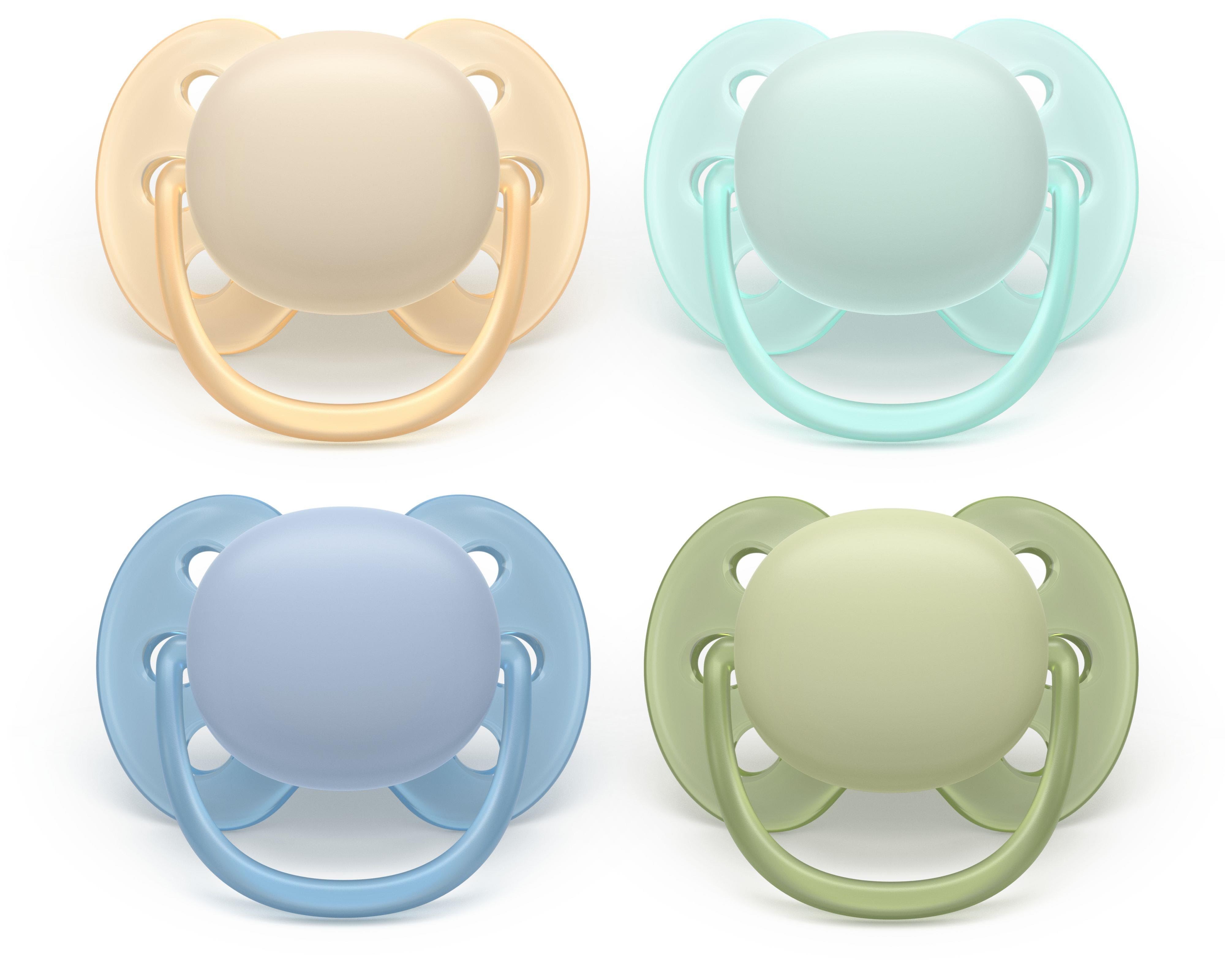 Philips Avent Pacifier Ultra Soft 4 Pack 0-6 Mdr. Gul/hvid/blå/grøn - Babypflege Scf091/50