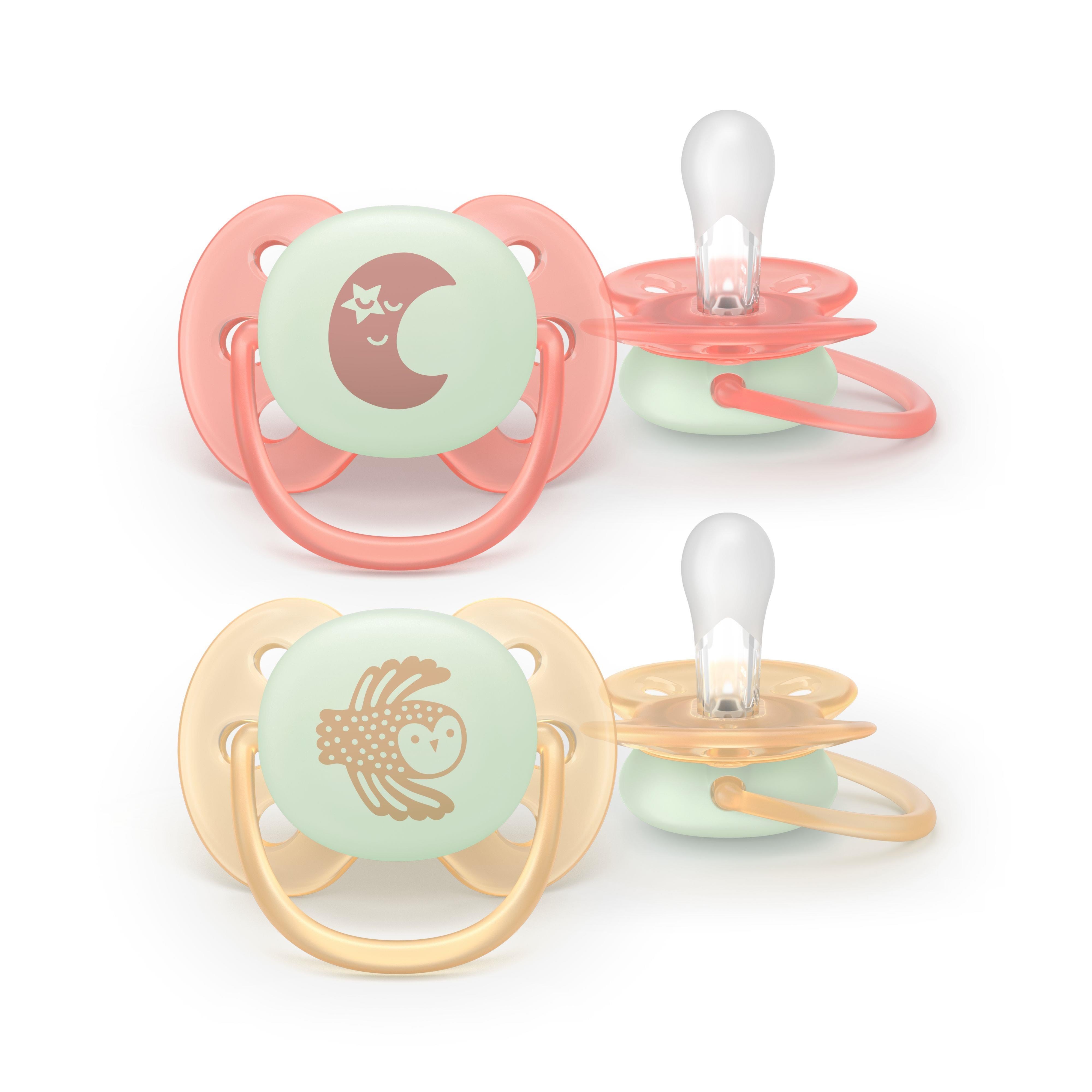 Philips Avent Pacifier Ultra Soft Nighttime 2 Pack 0-6 Mdr. Rød/gul - Babypflege