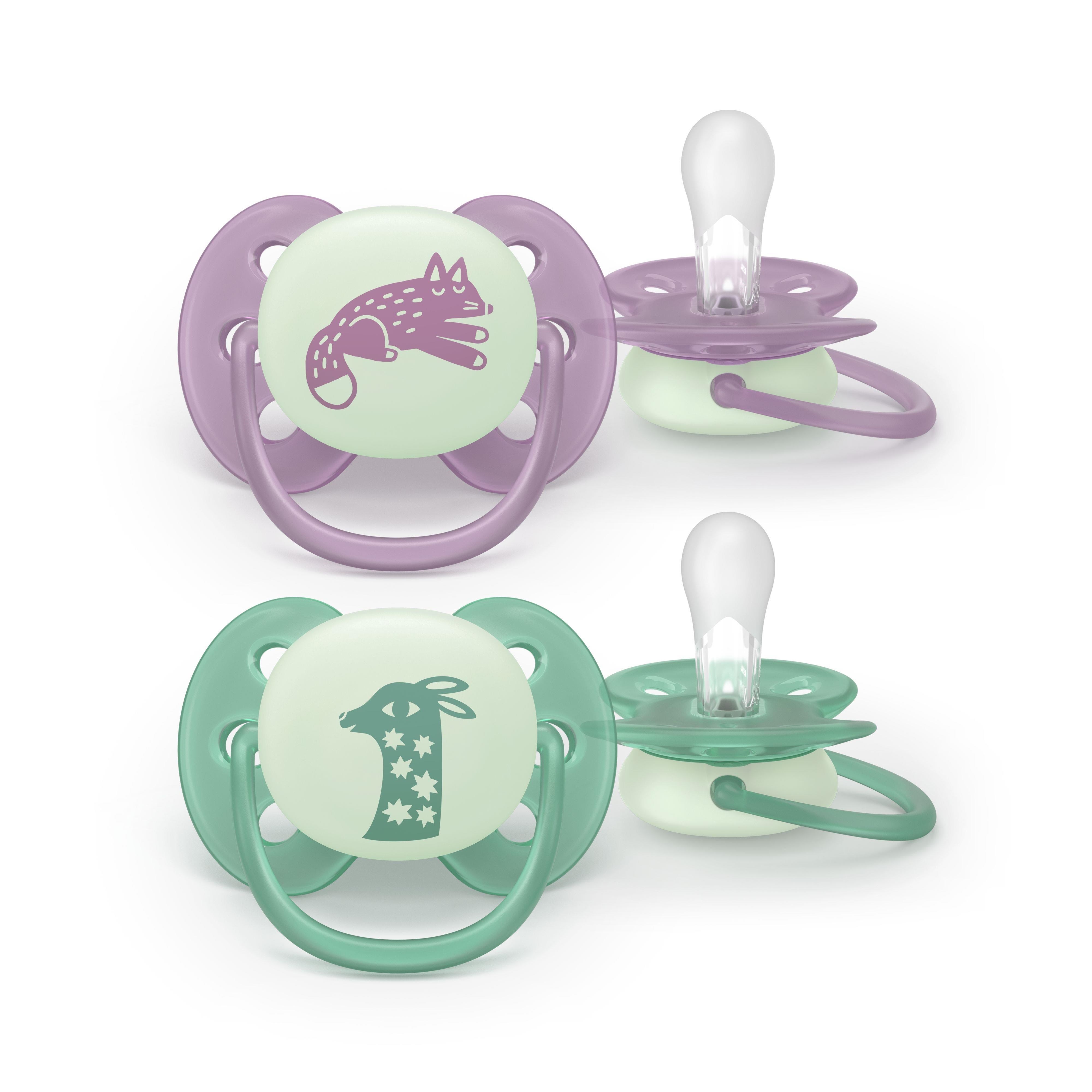 Philips Avent Pacifier Ultra Soft Nighttime 2 Pack 6-18 Mdr. Pink/grøn - Babypflege