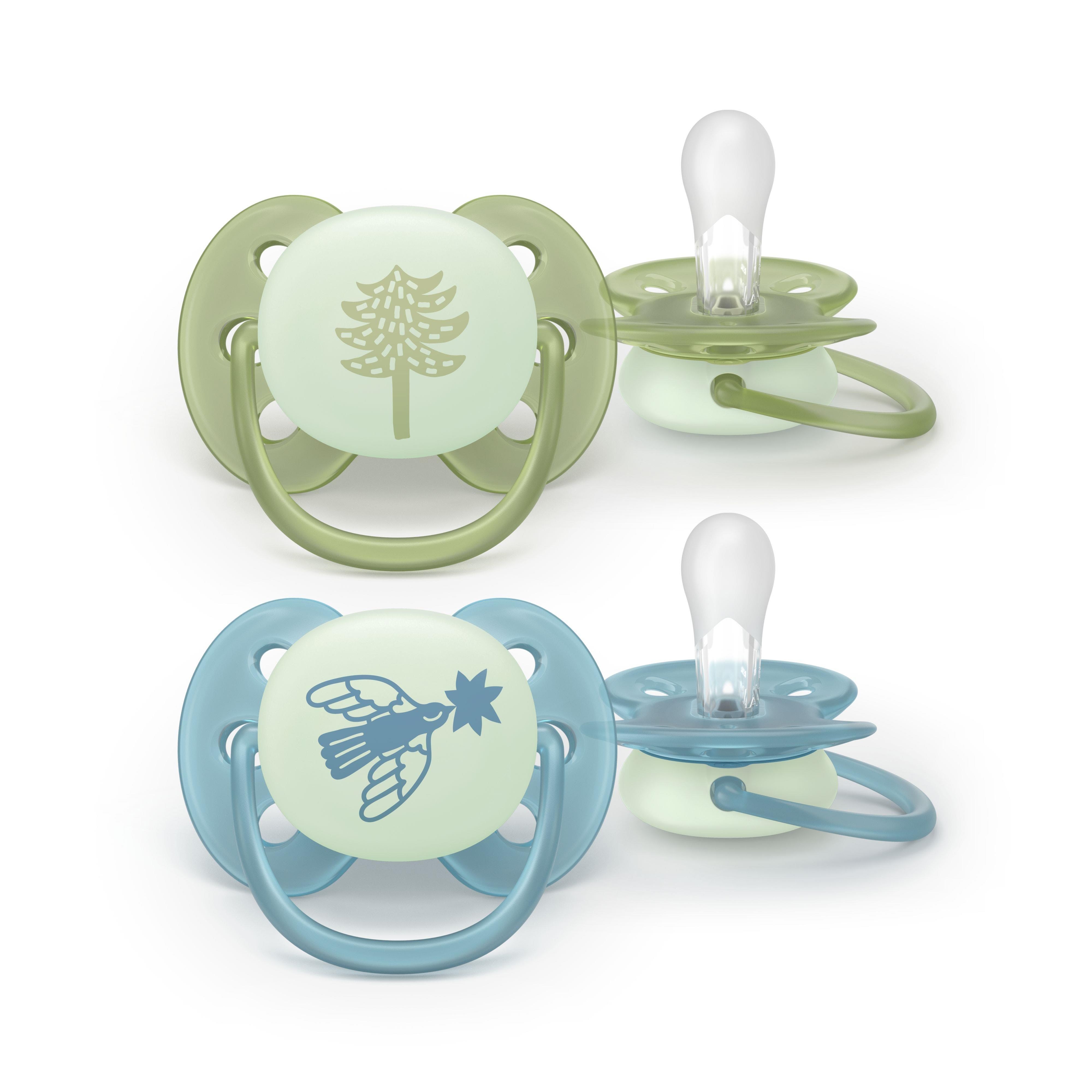 Philips Avent Pacifier Ultra Soft Nighttime 2 Pack 18+ Mdr. Grøn/blå - Babypflege Scf094/05