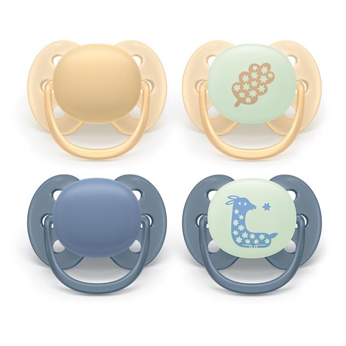 Philips Avent Pacifier Ultra Soft Nighttime 4 Pack 6-18 Mdr. Gul/blå - Babypflege