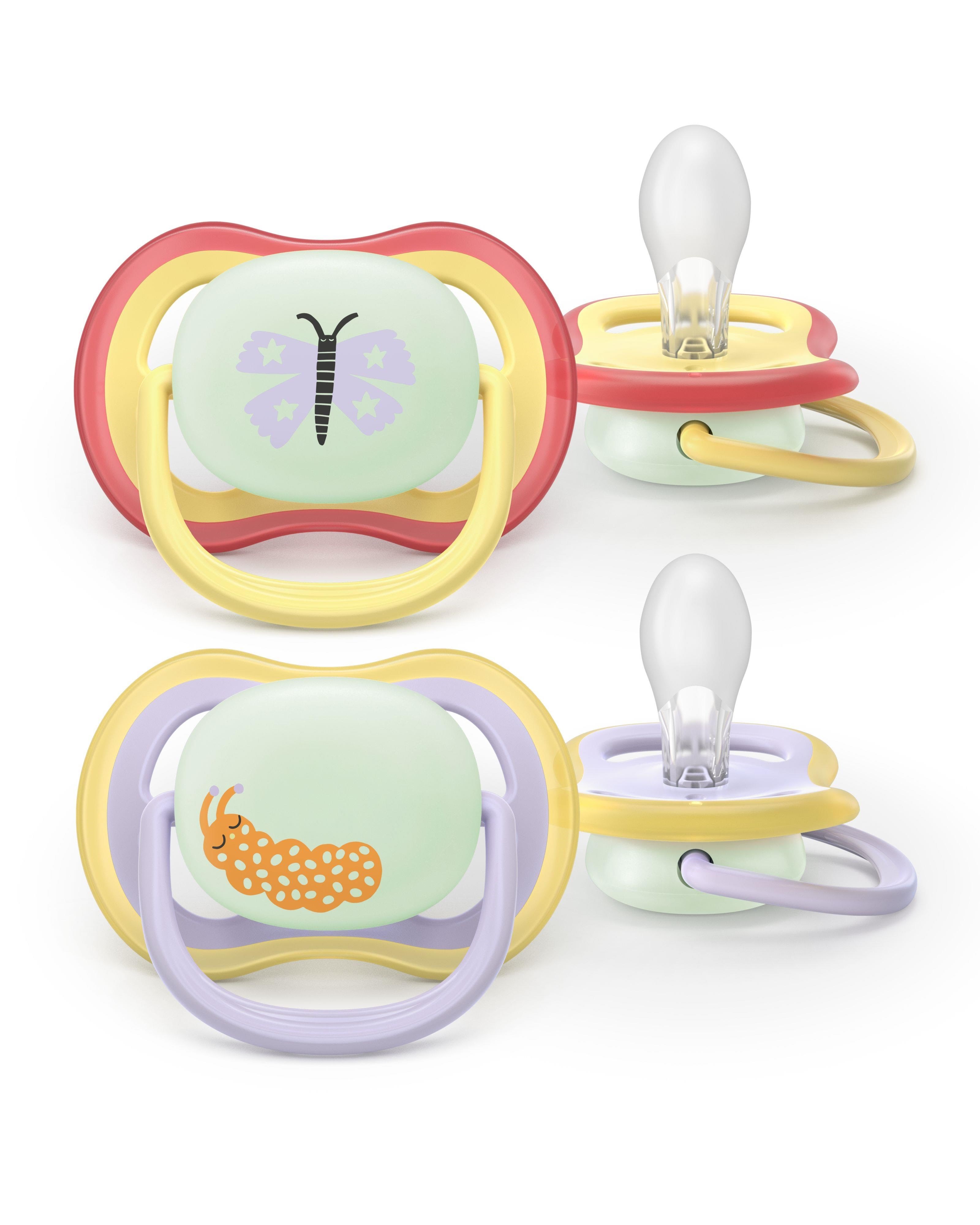 Philips Avent Pacifier Ultra Air Nighttime 2 Pack 0-6 Mdr. Gul/blå - Babypflege