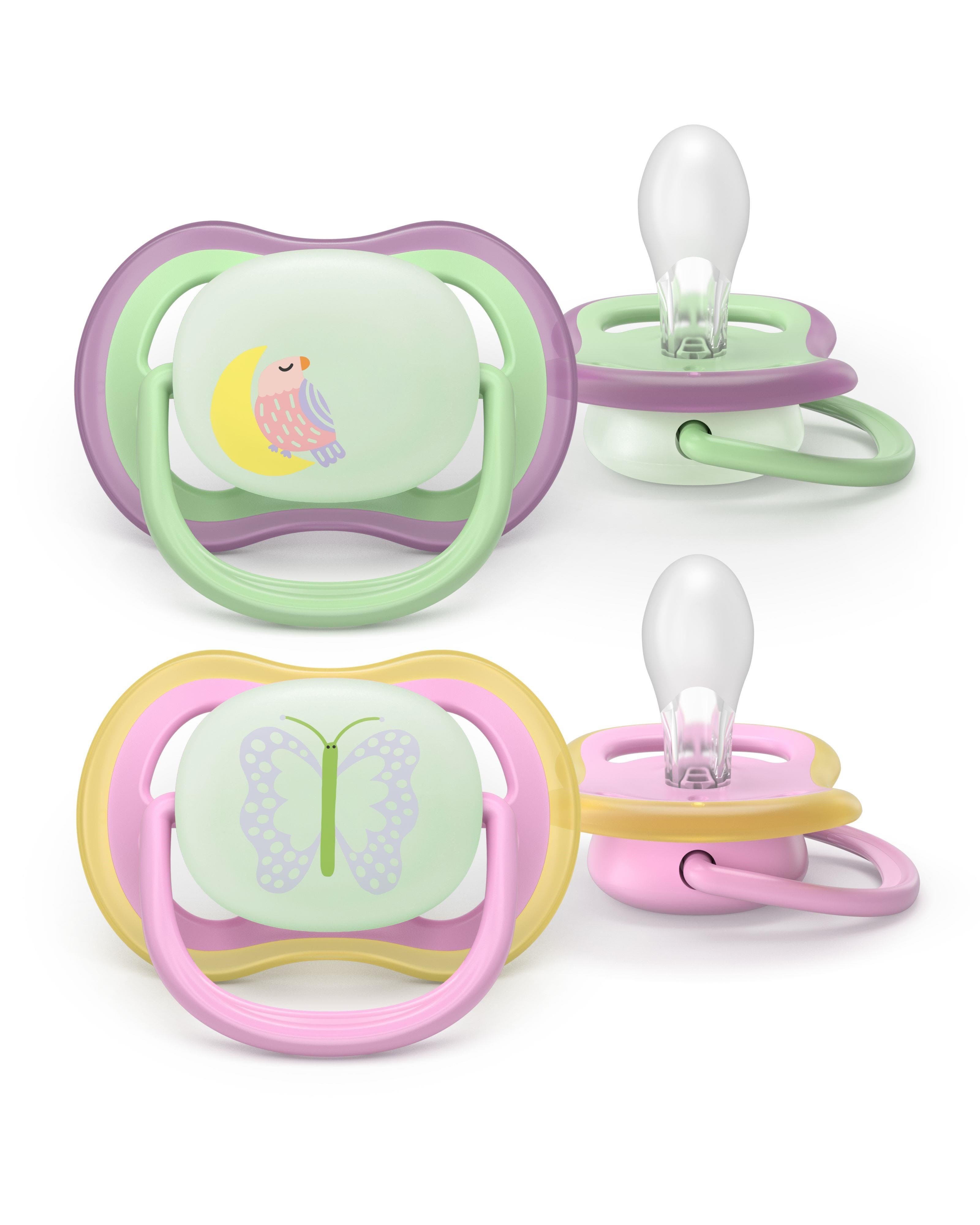 Philips Avent Pacifier Ultra Air Nighttime 2 Pack 6-18 Mdr. Grøn/pink - Babypflege