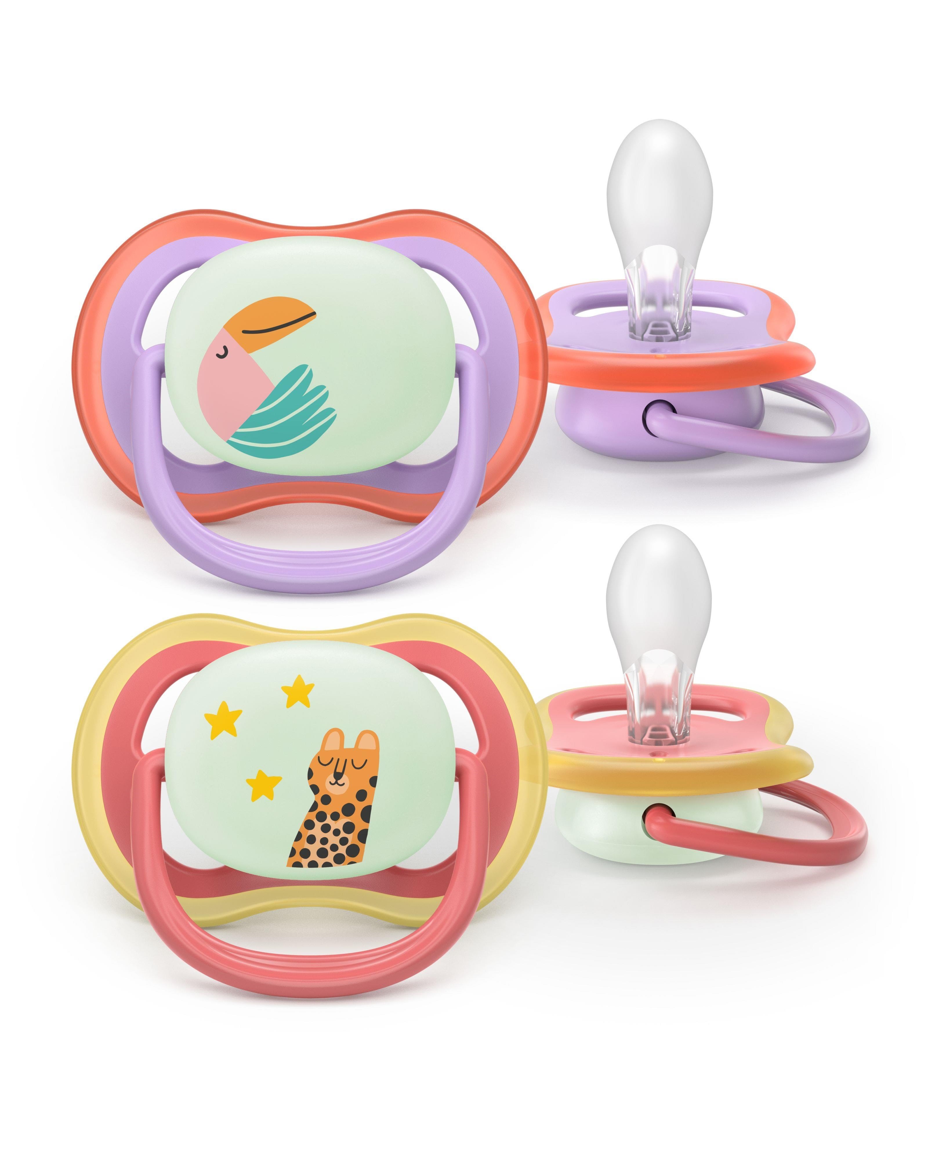 Philips Avent Pacifier Ultra Air Nighttime 2 Pack 18+ Mdr. Pink/rød - Babypflege