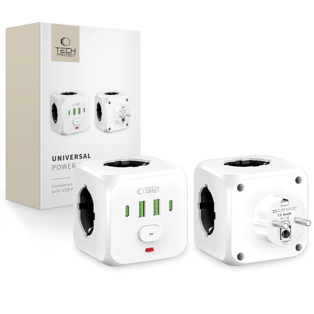 Tech-protect Pcl3x4 Power Strip 2x Usb-a 2x Usb-c 3x AC Type Schuko - White - Handys Adapter Und Ladegeraete