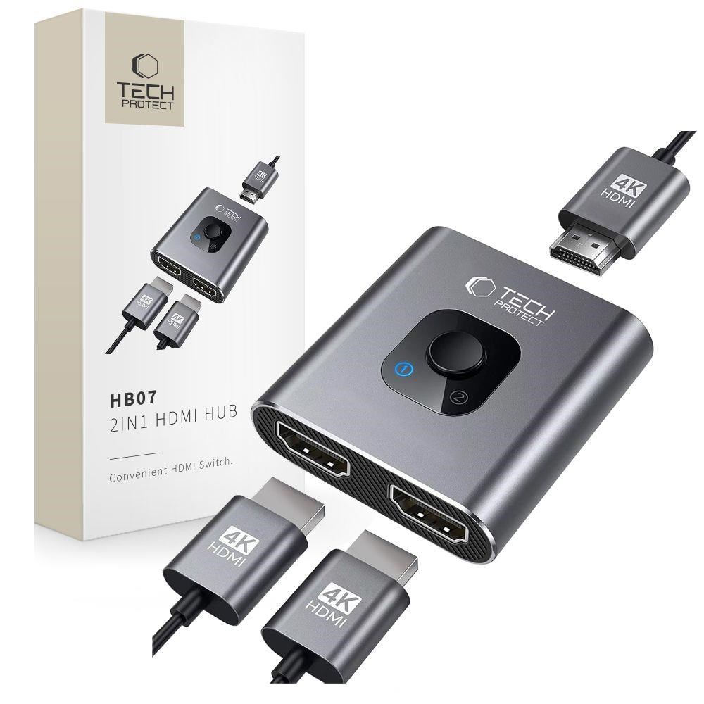 Tech-protect Hb07 Hub Adapter 2in1 Hdmi 4K 60hz - Grey Usb-hubs - 3 - Grau - Usb Hubs