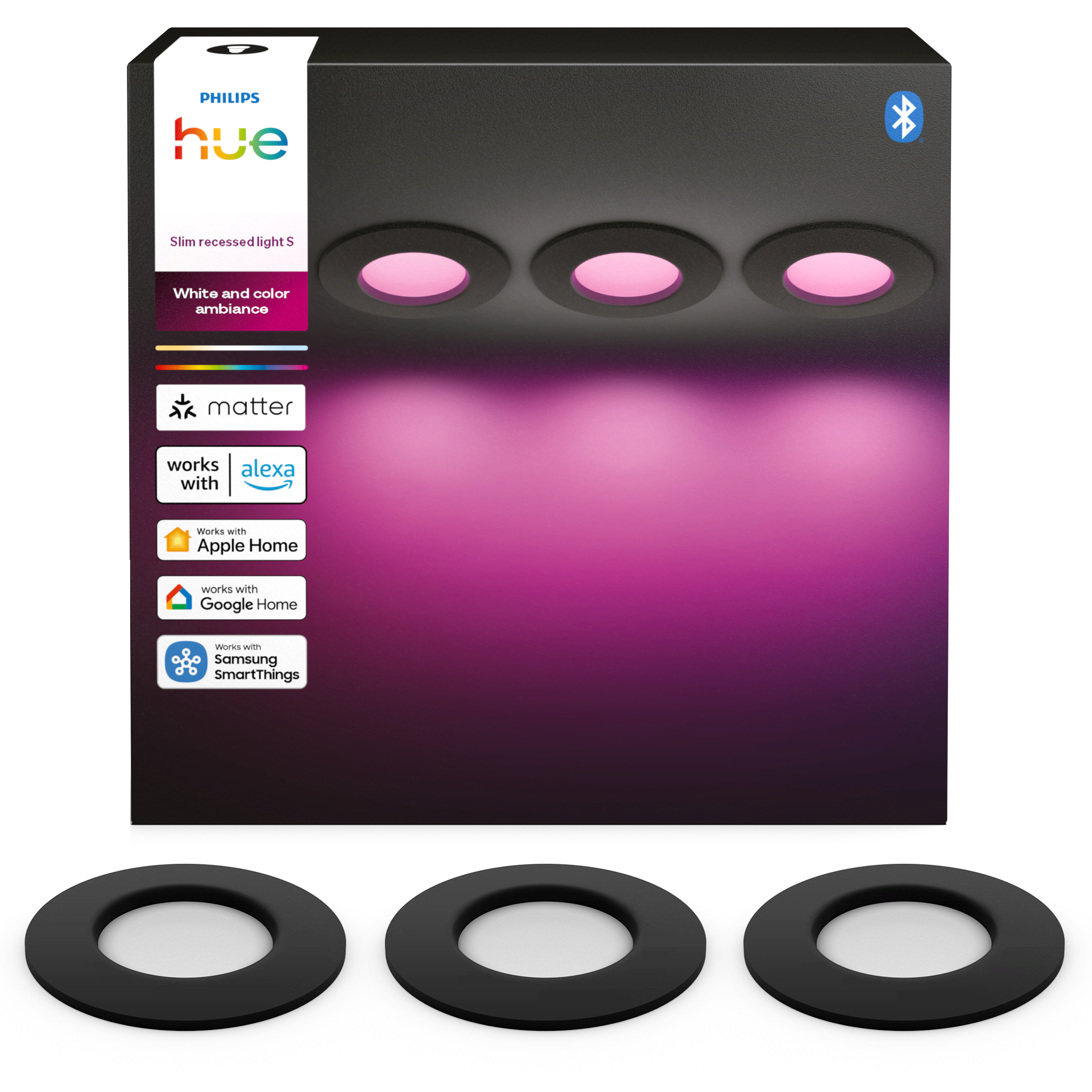 Philips Hue Slim Recessed Spotlight 90 mm Black - 3-pack - Smart Home 929004291102
