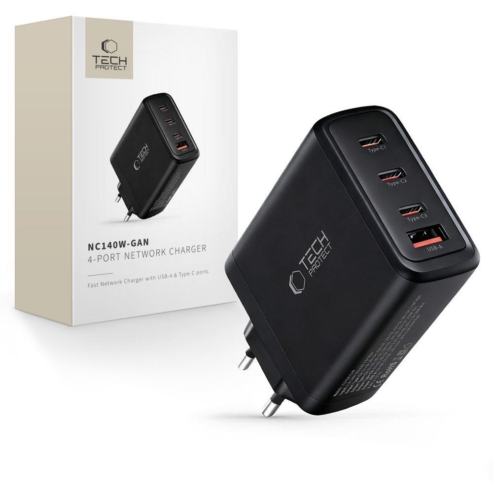 Tech-protect Nc140w-gan 4-ports 140w AC Charger - Black - Handys Adapter Und Ladegeraete 5906302335954