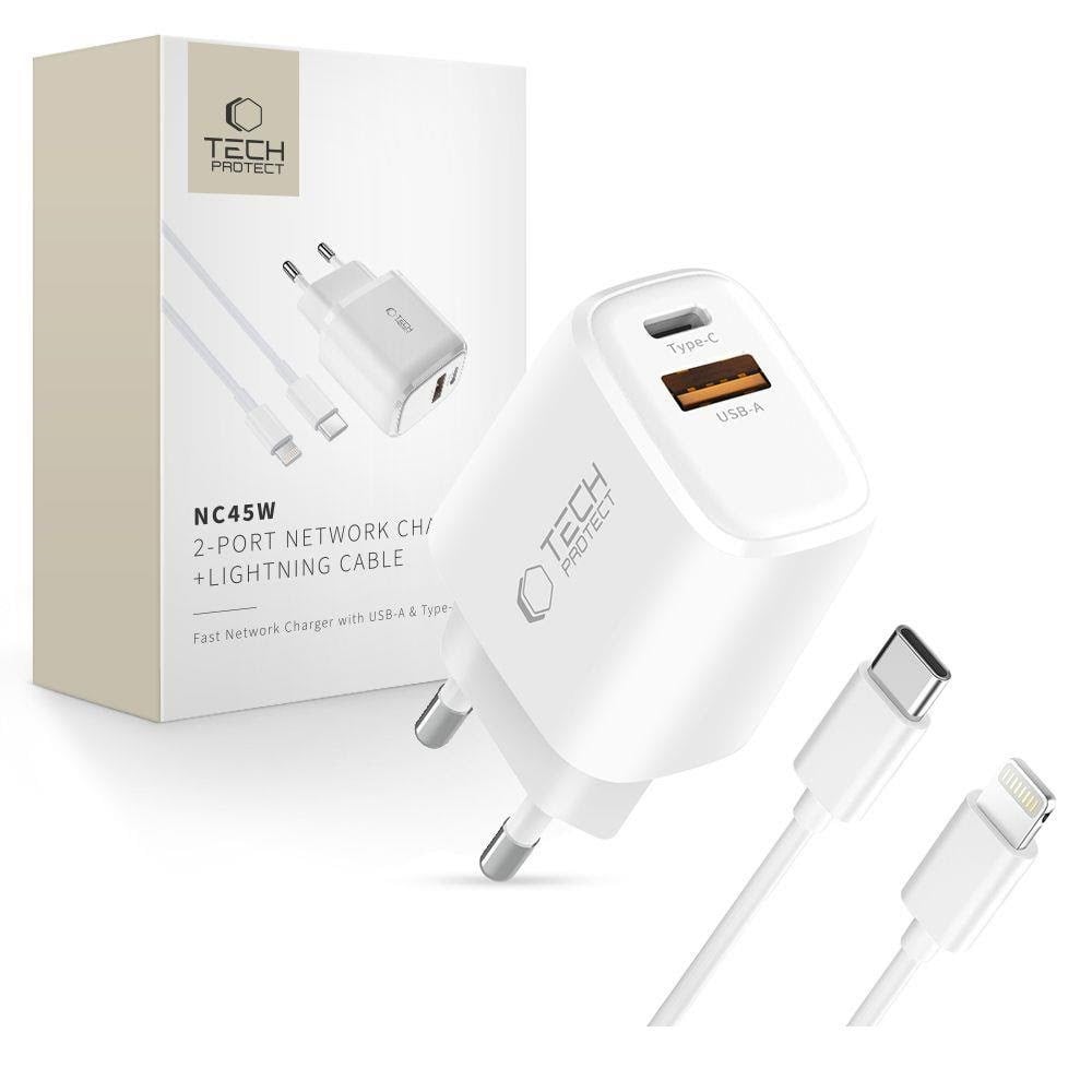 Tech-protect Nca45w-gan 2-port 45w AC Charger - White - Handys Adapter Und Ladegeraete 5906302336012